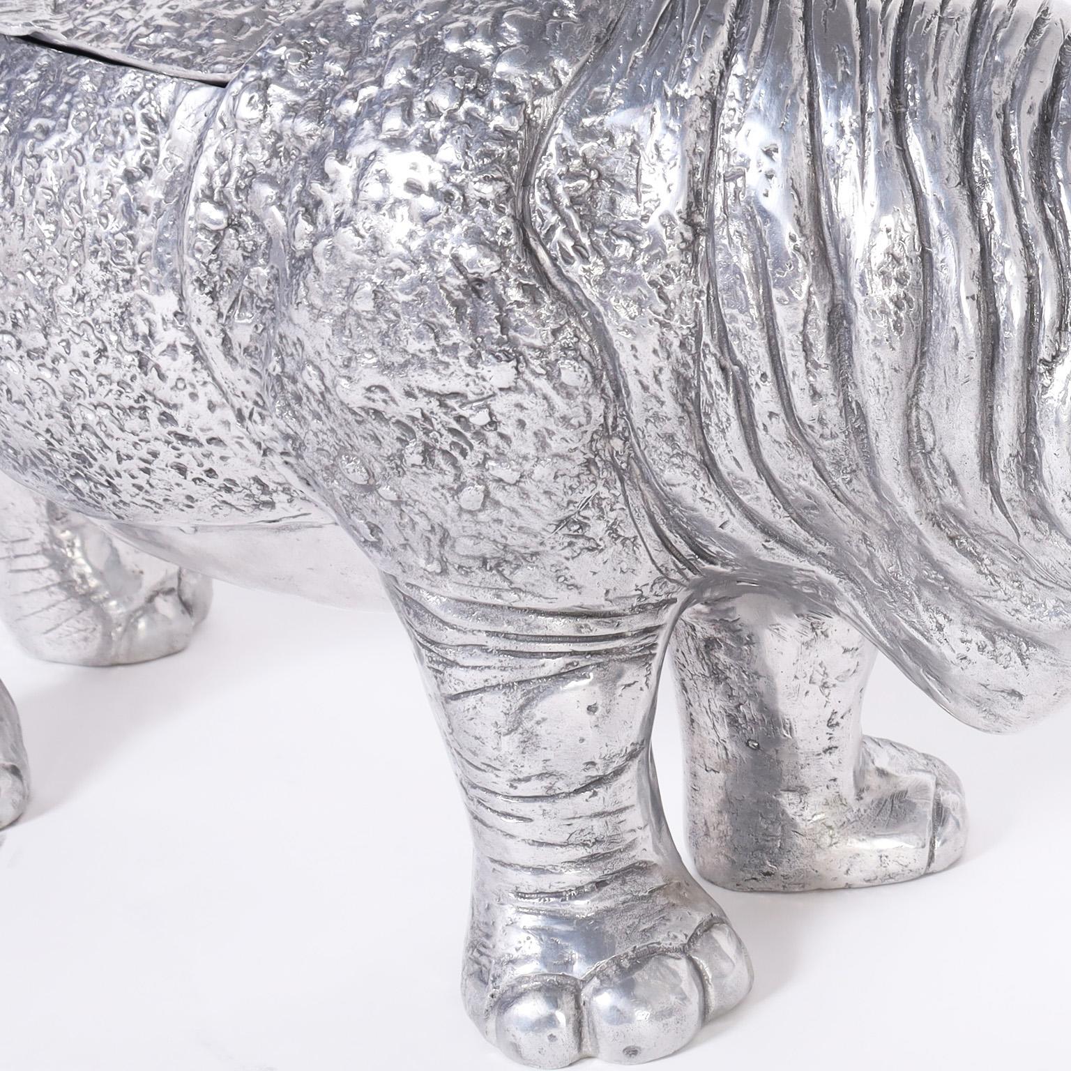 Large Mid-Century Aluminum Lidded Rhinoceros Sculpture For Sale 1
