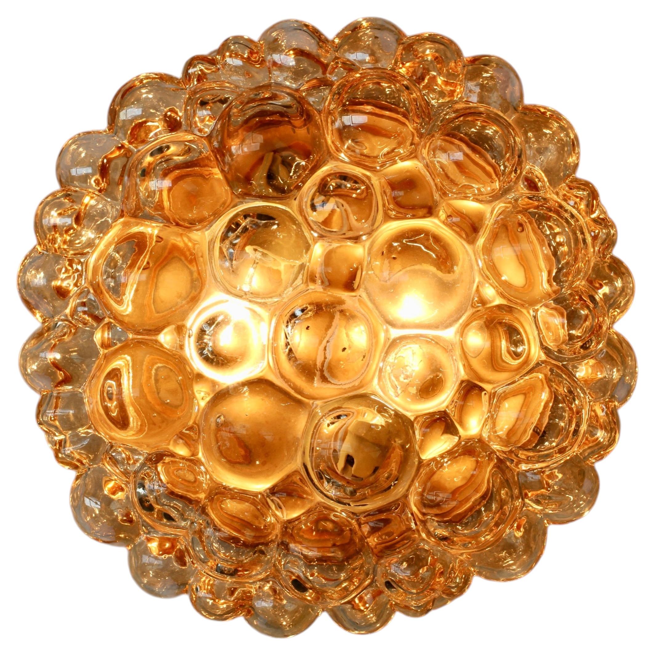 Large Mid-Century Amber Bubble Glass Flush Mount Attr. Helena Tynell for Limburg