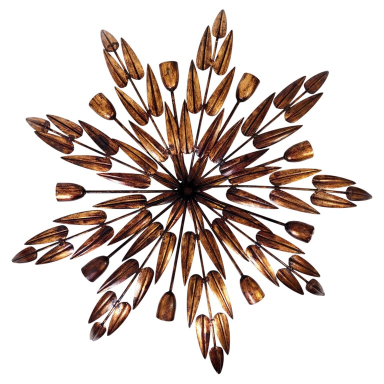 Large Mid-Century and Farmhouse style flush mount by Ferro Art, Spain, 1950s