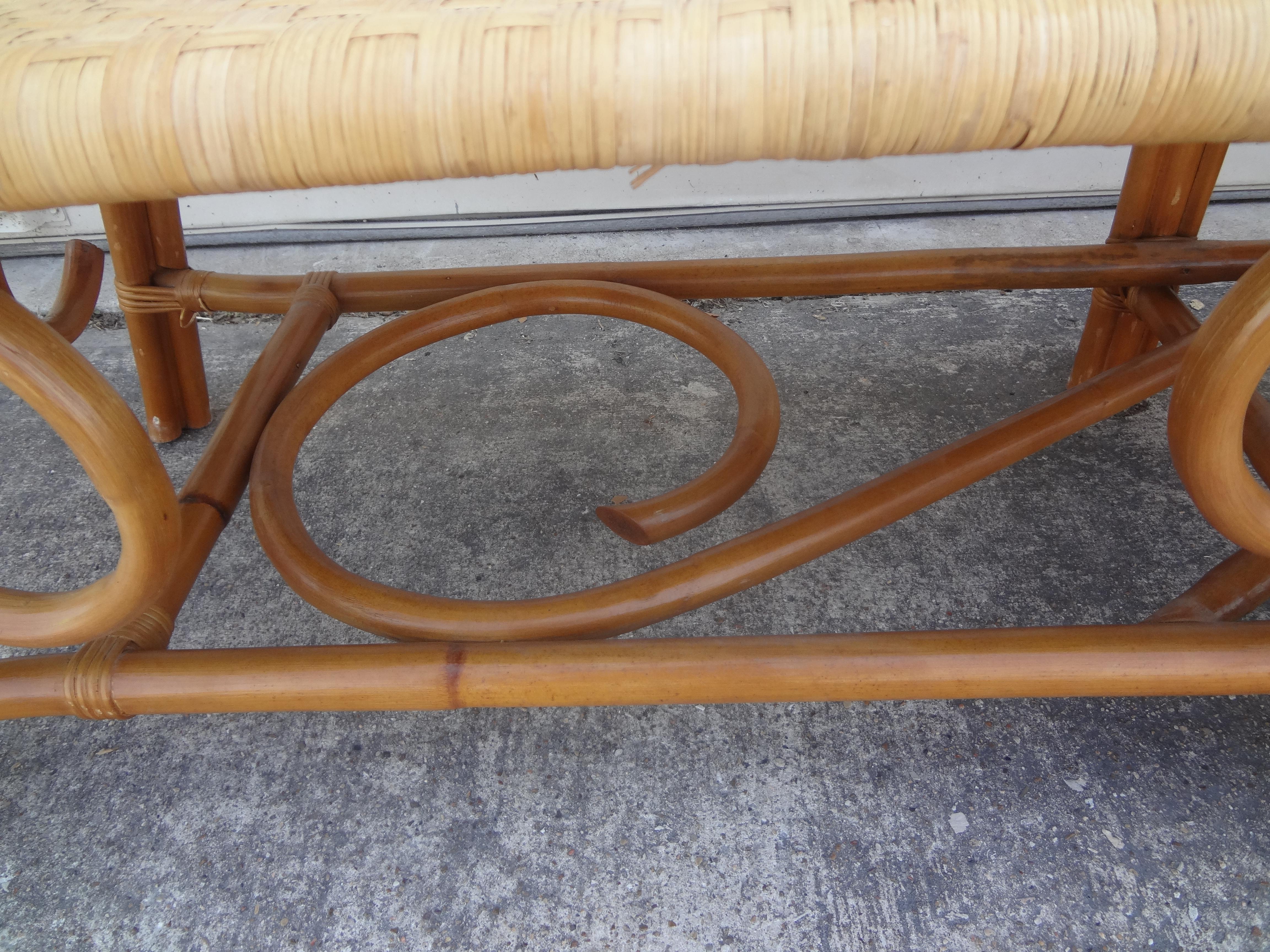 Large Midcentury Anglo-Indian Style Rattan Daybed or Bench 3