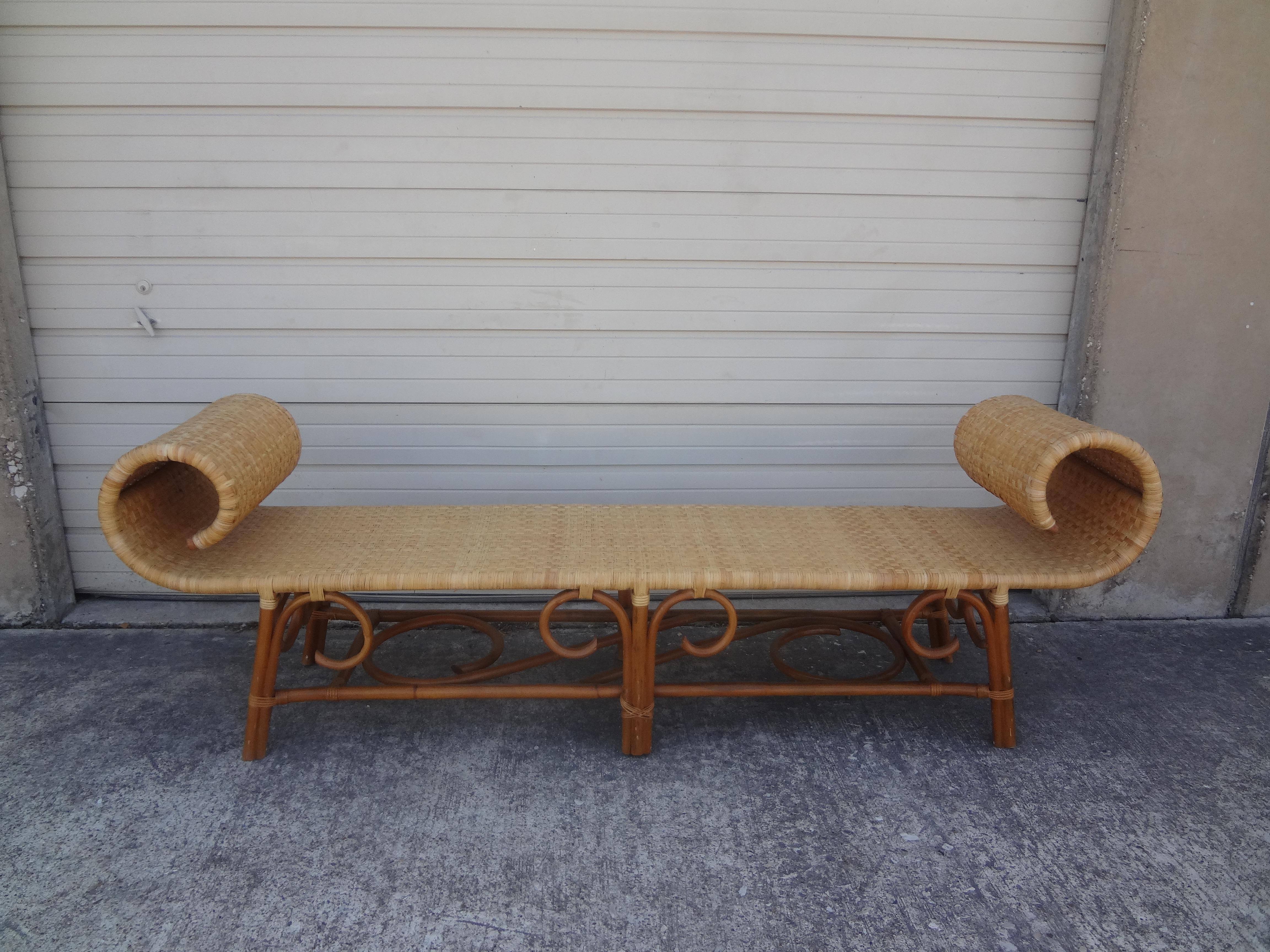 Large Midcentury Anglo-Indian Style Rattan Daybed or Bench 5