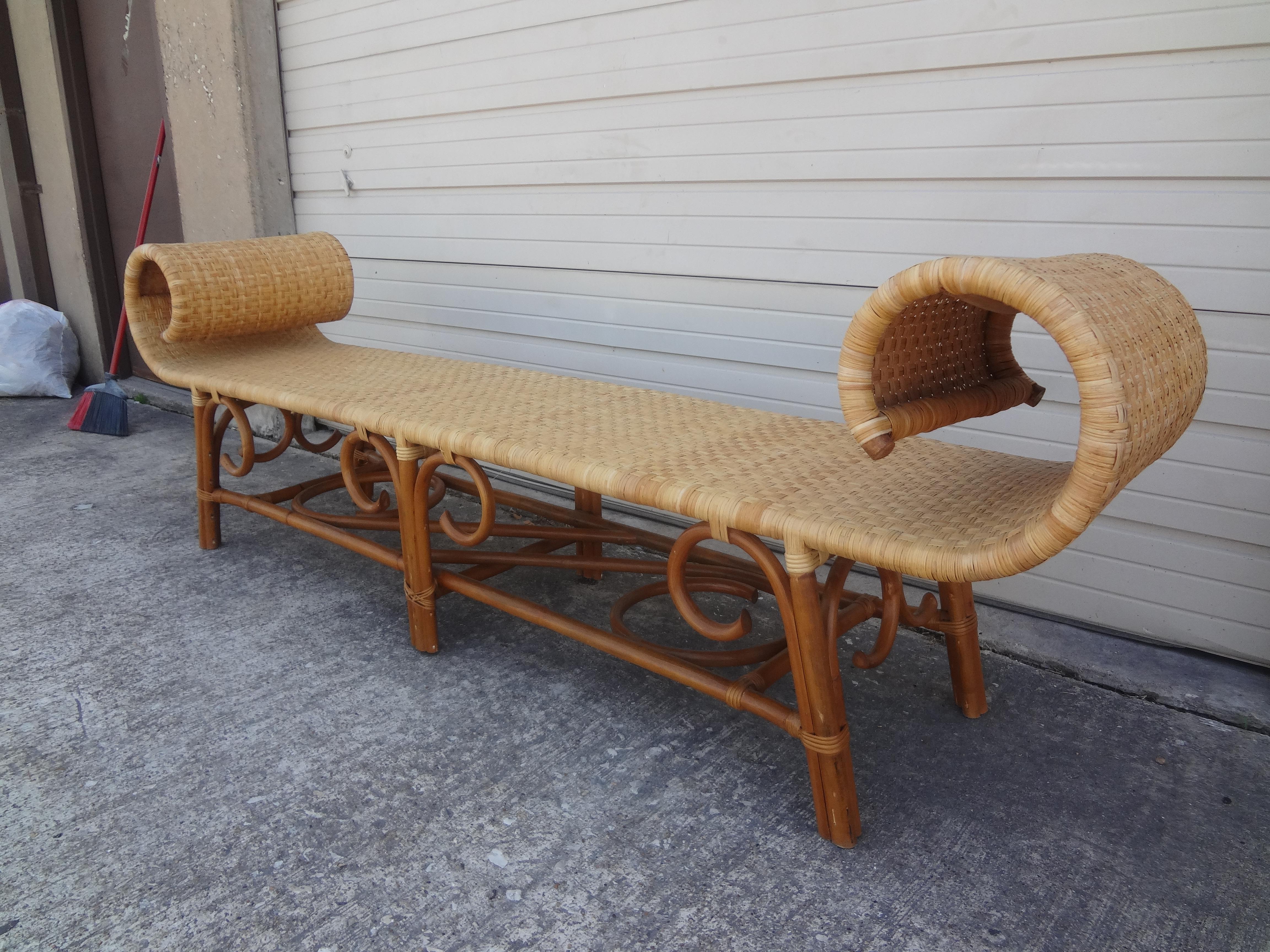 Asian Large Midcentury Anglo-Indian Style Rattan Daybed or Bench