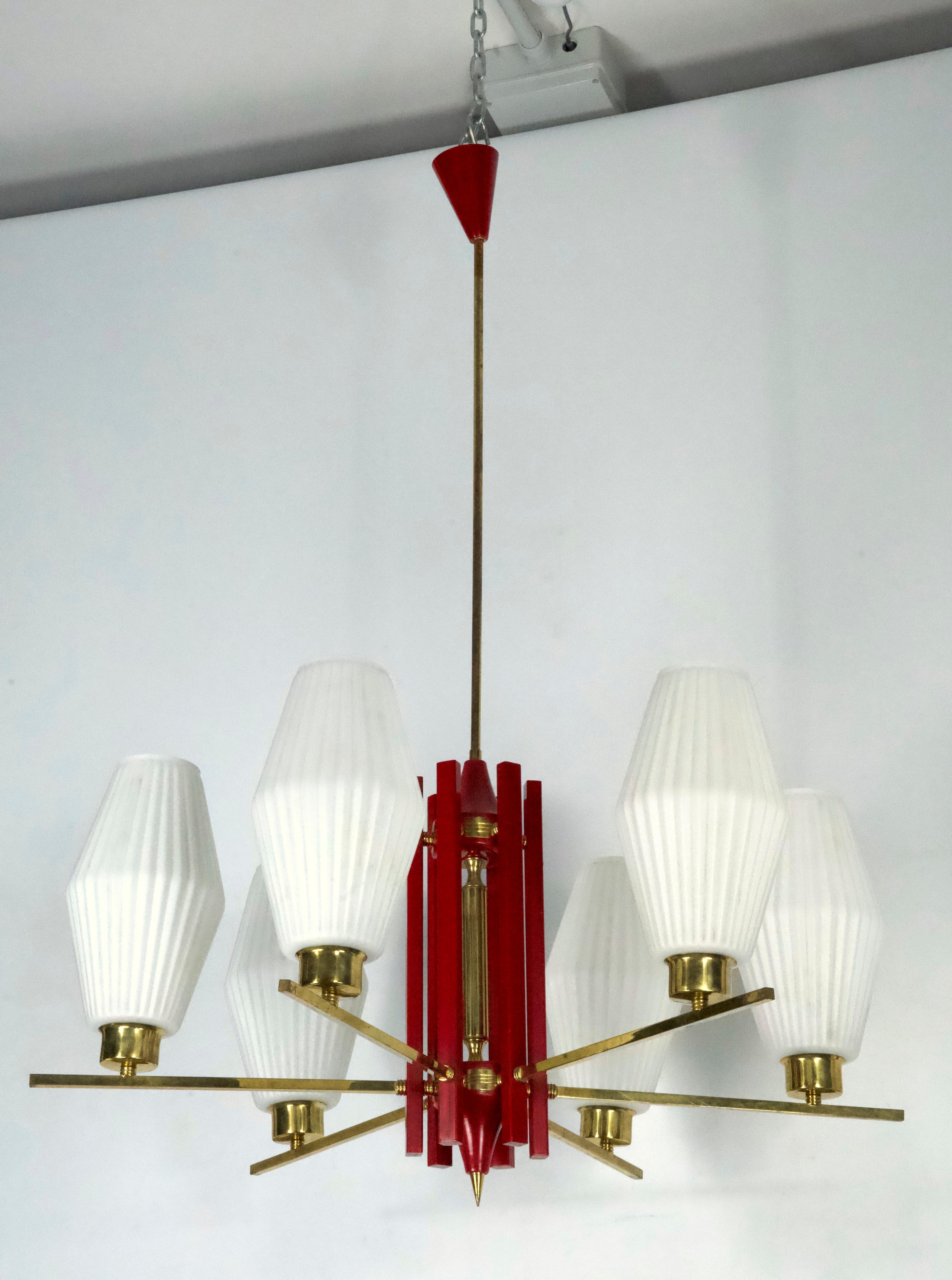 Grande lampadario di stile Arredoluce Monza di metà secolo. Design italiano degli anni '50 in vendita 4