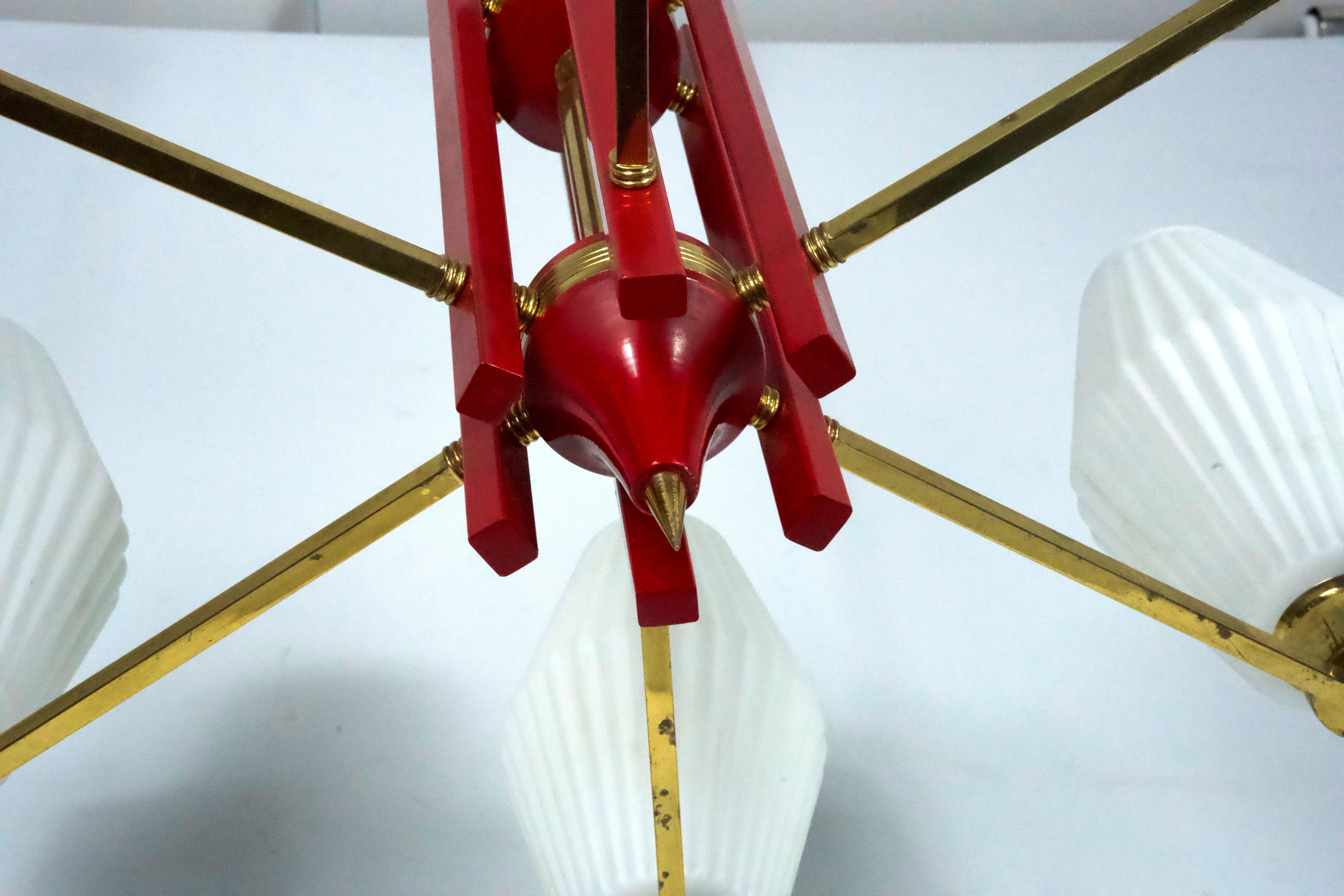 Grande lampadario di stile Arredoluce Monza di metà secolo. Design italiano degli anni '50 in vendita 7