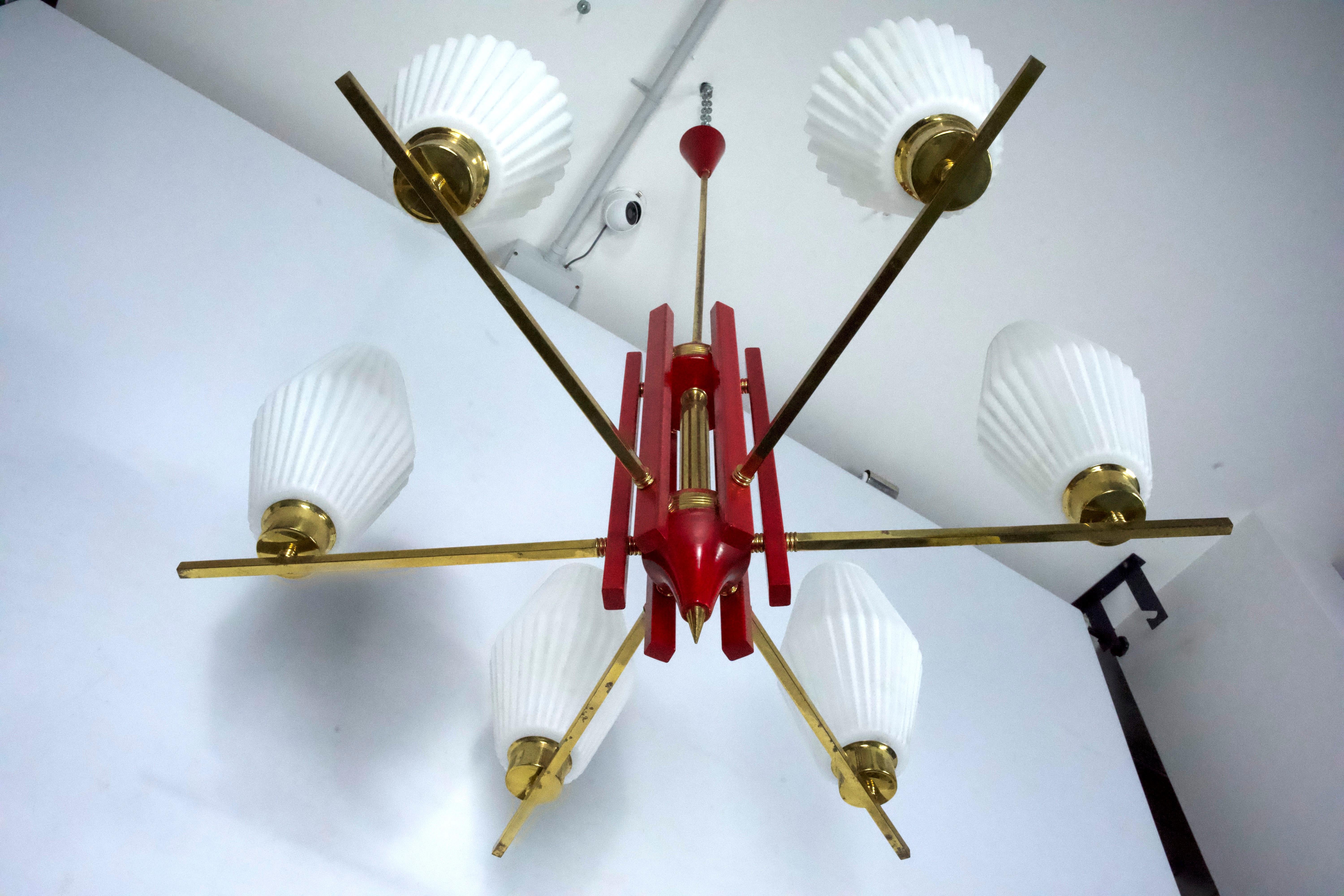 Grande lampadario di stile Arredoluce Monza di metà secolo. Design italiano degli anni '50 in vendita 8