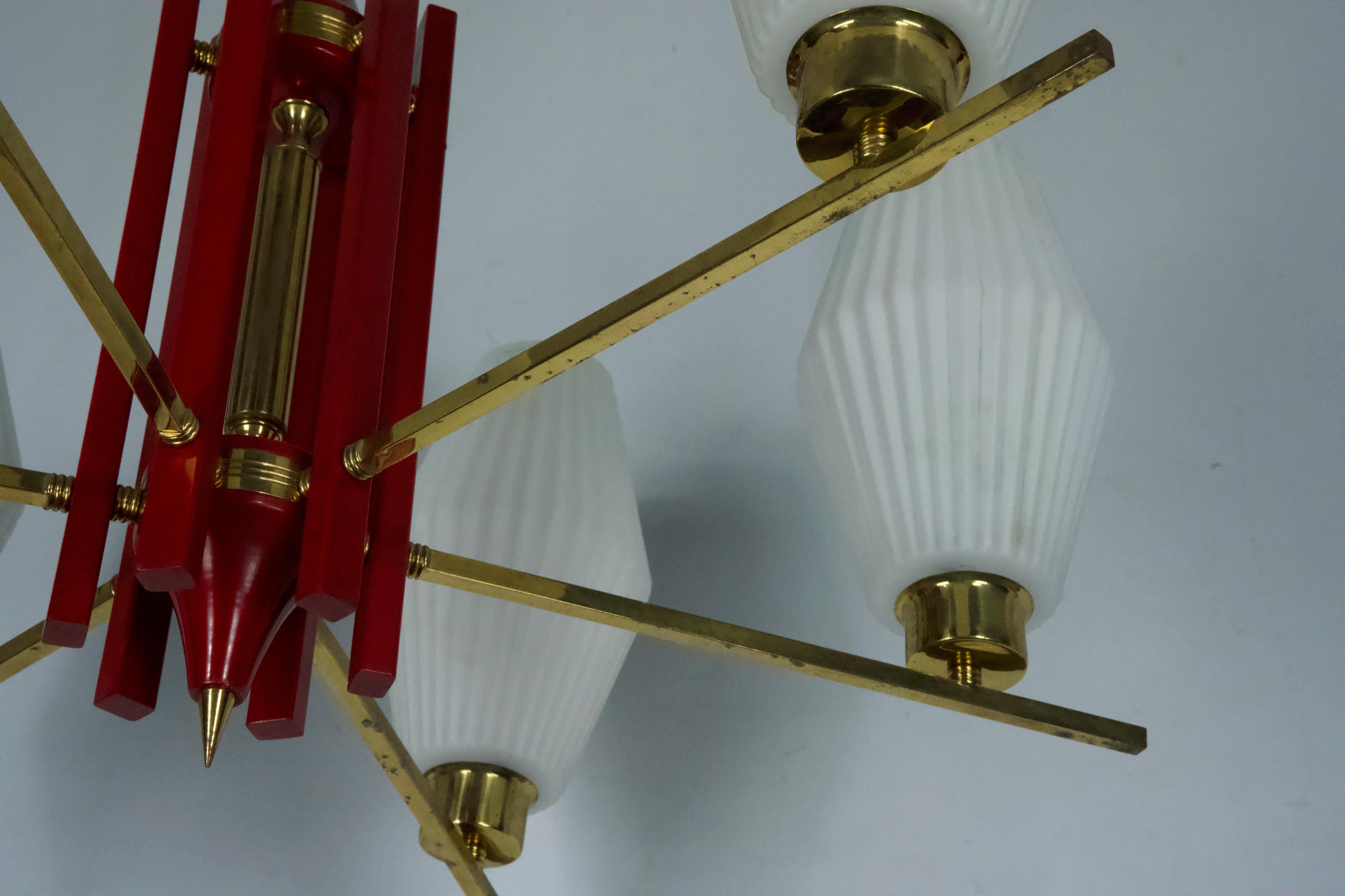 Metallo Grande lampadario di stile Arredoluce Monza di metà secolo. Design italiano degli anni '50 in vendita