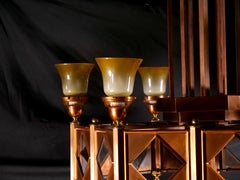 Large Mid-Century Art Deco Style Copper & Brass 12-Light Chandelier