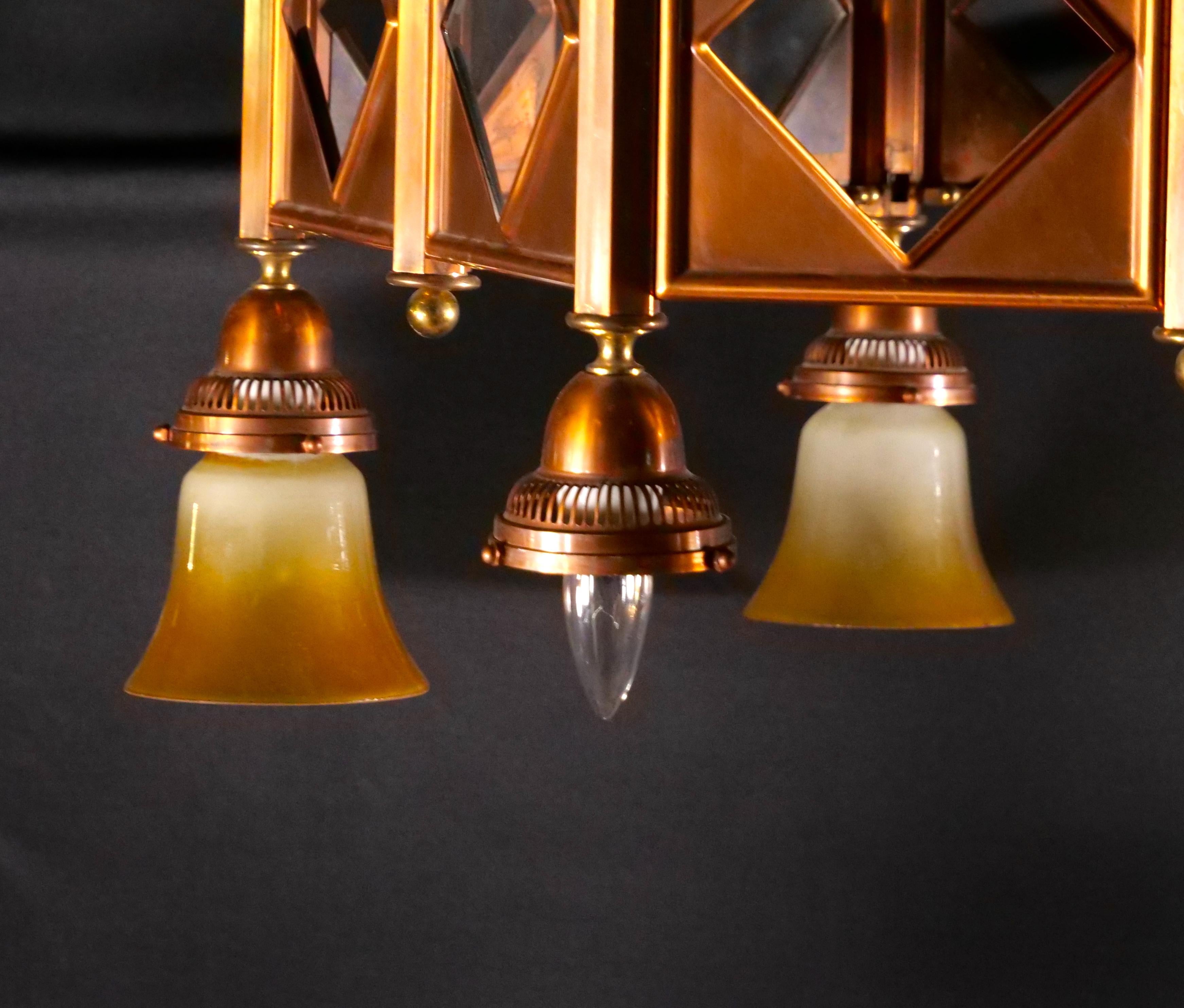 North American Large Mid-Century Art Deco Style Copper & Brass 12-Light Chandelier For Sale