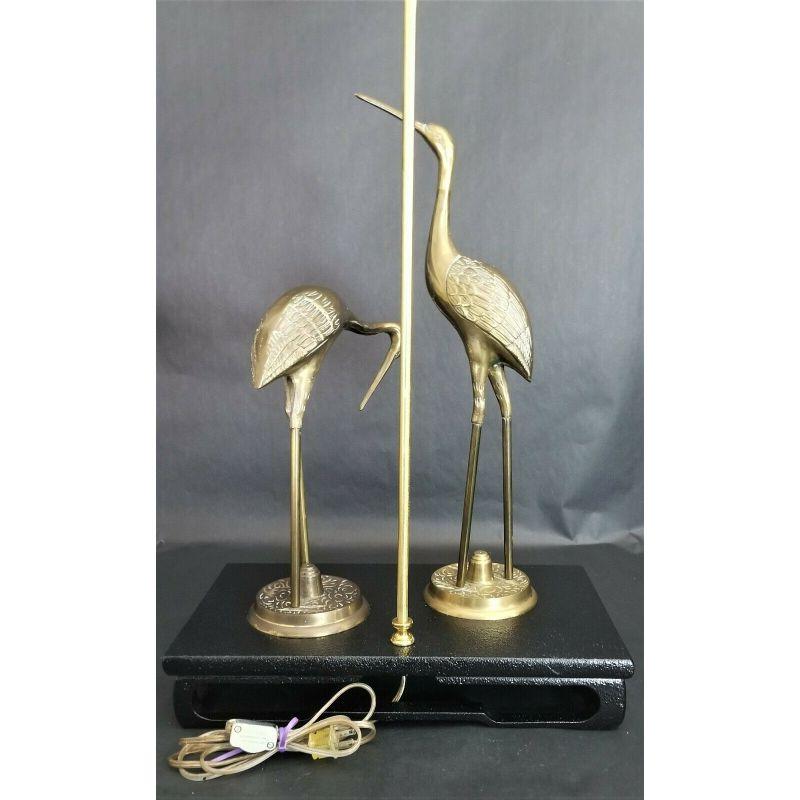 For FULL item description be sure to click on CONTINUE READING at the bottom of this listing.

Offering one of our recent palm beach estate fine lighting acquisitions of a
large midcentury vintage table lamp brass cranes on Asian style wood