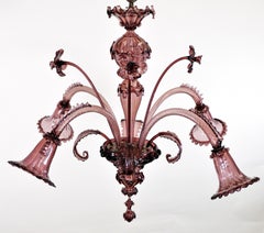 Large Mid-Century Aubergine Murano Chandelier in the Manner of Ercole Barovier