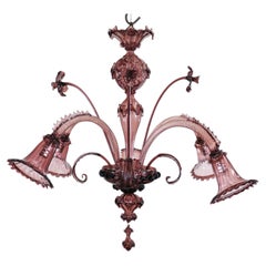Large Mid-Century Aubergine Murano Chandelier in the Manner of Ercole Barovier