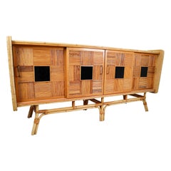 Large Mid Century Bamboo Cabinet / Dresser, France, 1950s