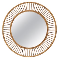Large Midcentury Bamboo Round Mirror, 20th Century, Circular, English