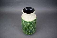 Large Mid-Century BAY Keramik Green Relief Vase, West Germany, 1970s