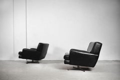Large Midcentury Belgian Brutalist Swivel Armchairs, 1950s, Set of 2