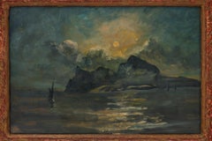 Large Mid-century Belgian oceanic Painting in decorated frame, 1960s