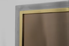Large Mid-Century Belgo Chrome Mirror in Metal and Fumé Glass, Belgium 1980s