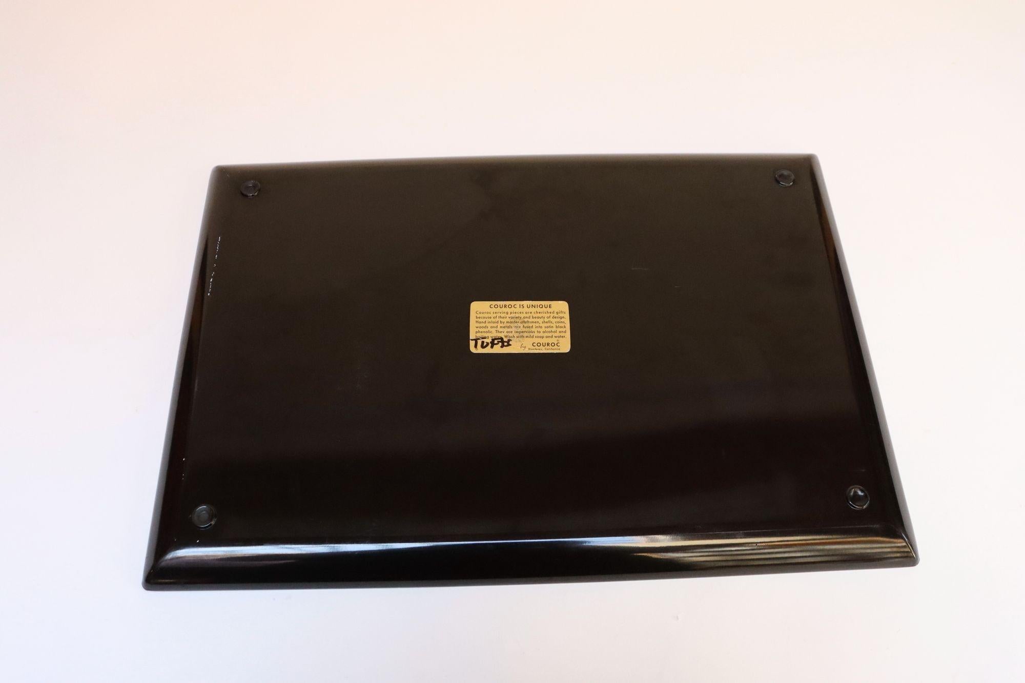 Large Mid-Century Black Resin Tray with Inlaid Sailboats and Lighthouse Motif In Good Condition For Sale In Brooklyn, NY