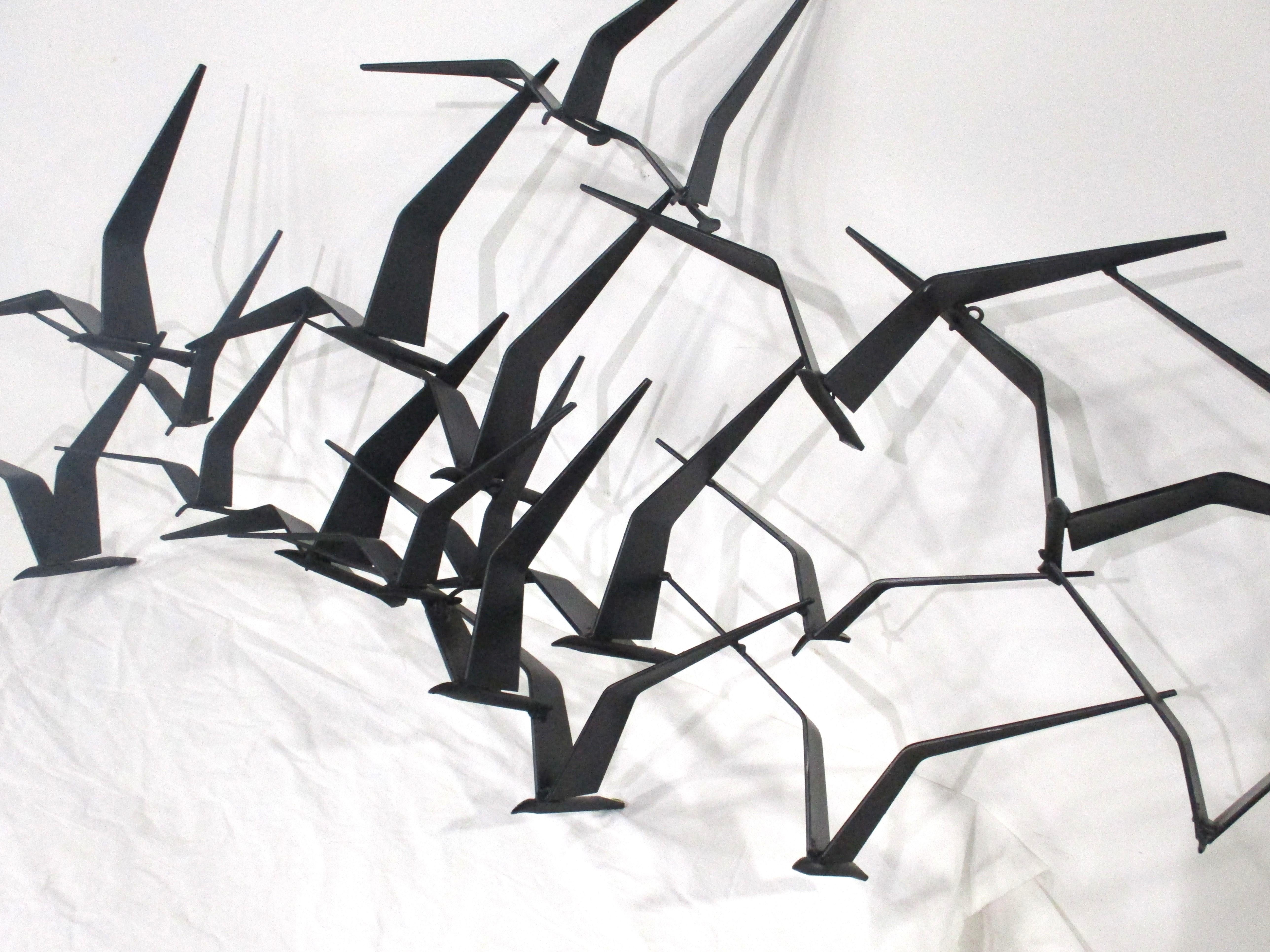 Large Mid Century Black Steel Bird Wall Sculpture by Curtis Jere  In Good Condition In Cincinnati, OH