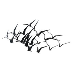 Large Mid Century Black Steel Bird Wall Sculpture by Curtis Jere 