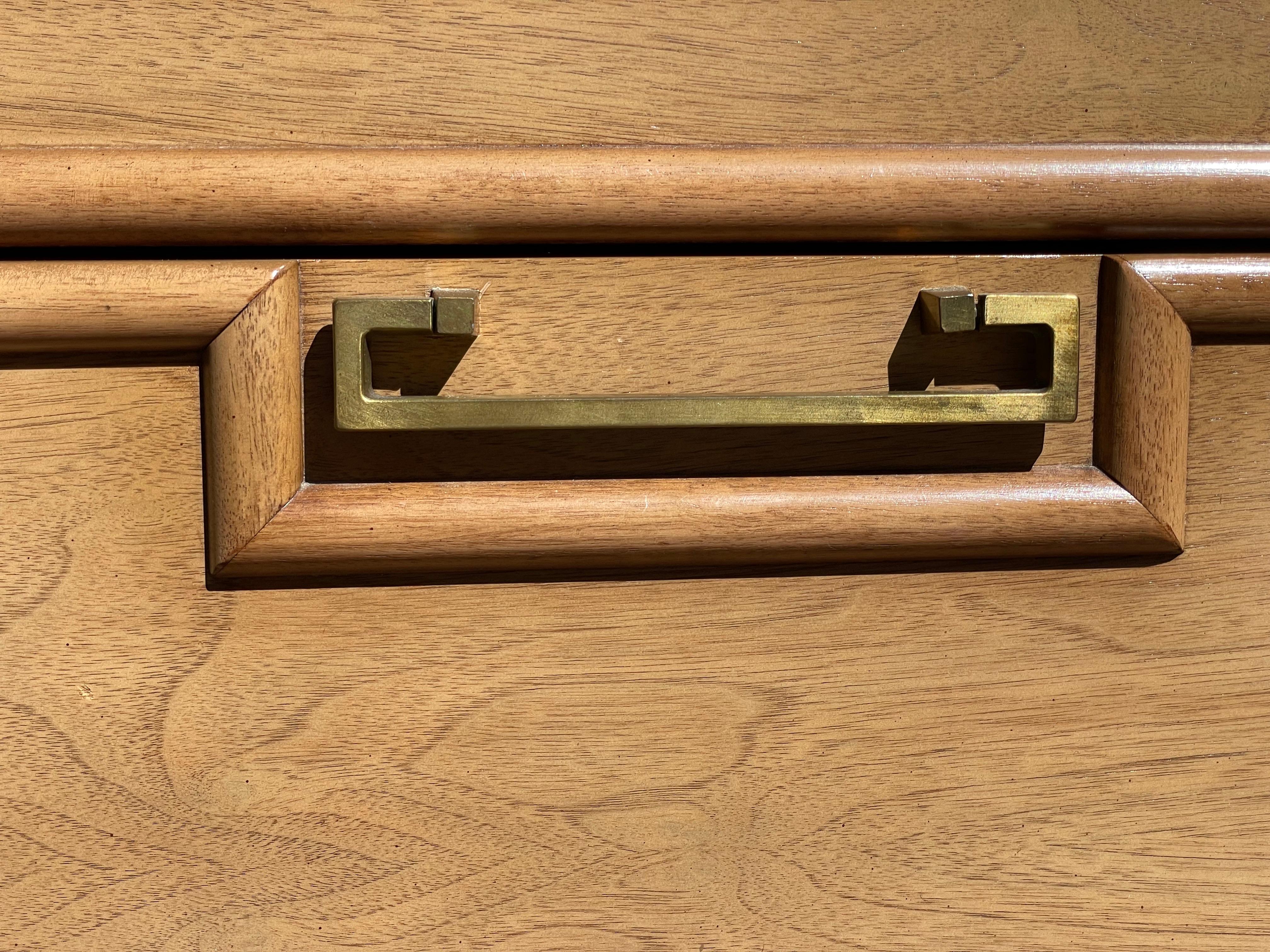 Brass Large Mid-Century Bleached Mahogany Dresser by American of Martinsville, c. 1960