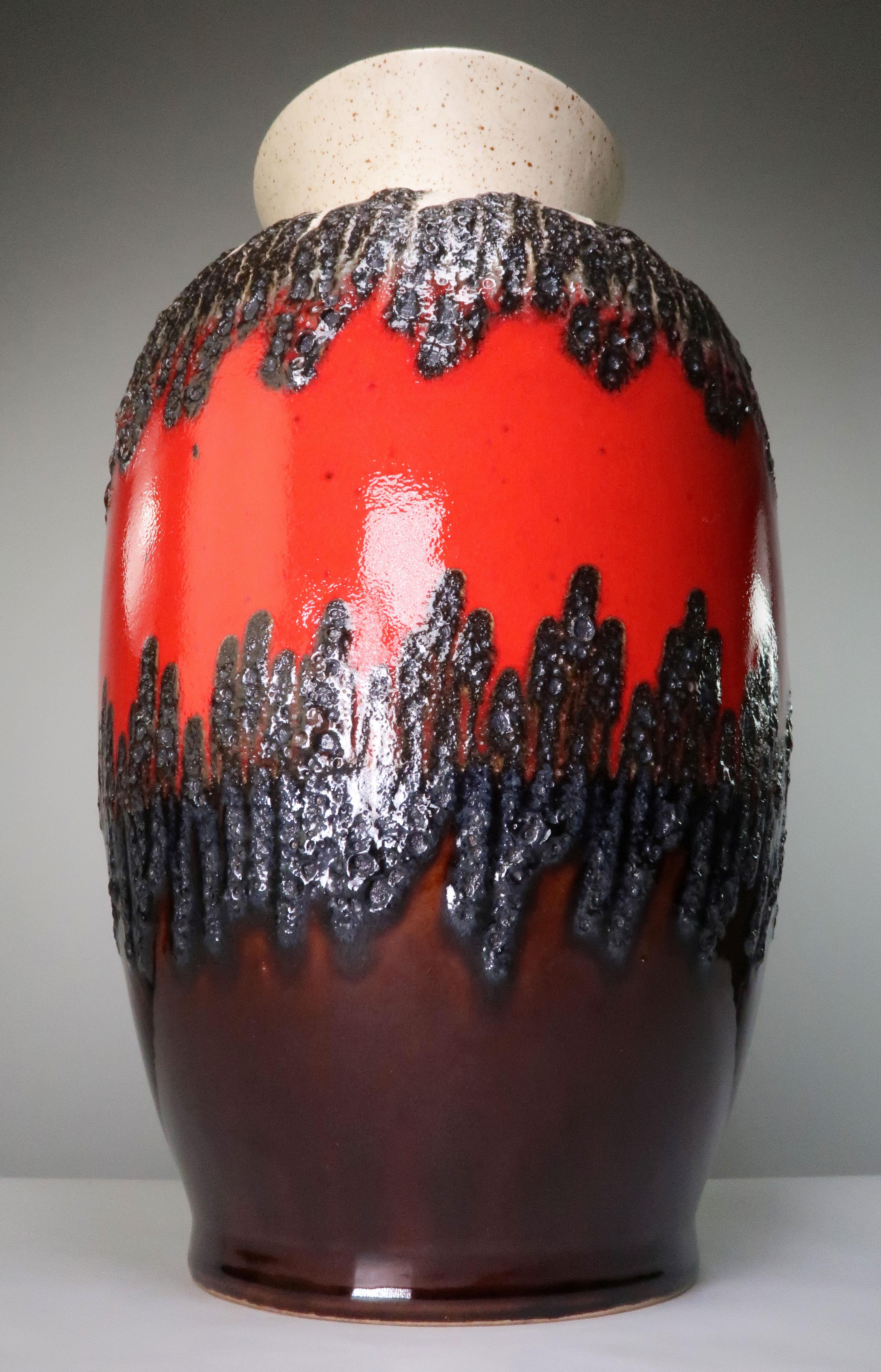 Mid-Century Modern Large Midcentury Blood Red, Black, Brown Floor Vase by Bay Keramik, 1960s