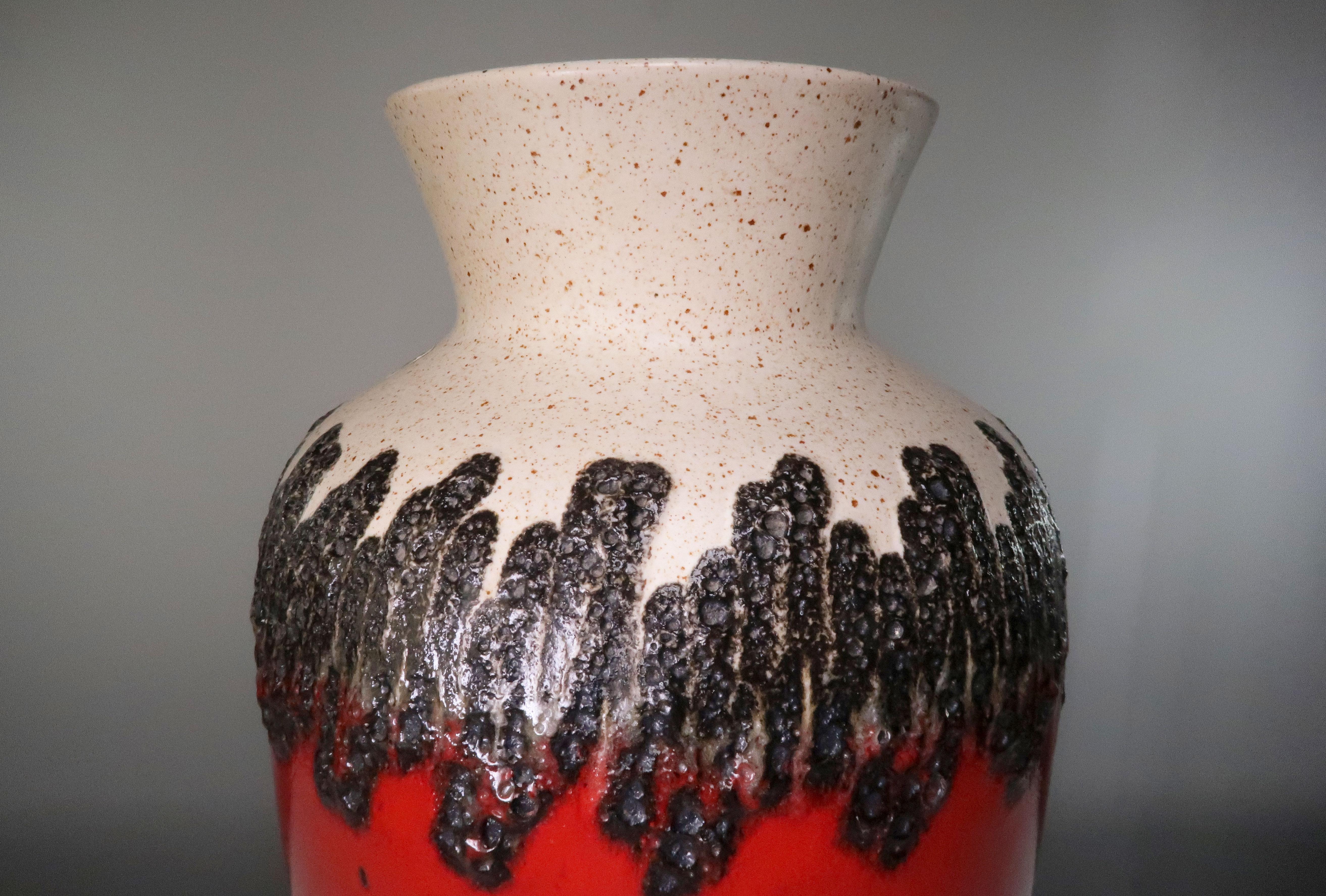 Large Midcentury Blood Red, Black, Brown Floor Vase by Bay Keramik, 1960s In Good Condition In Copenhagen, DK