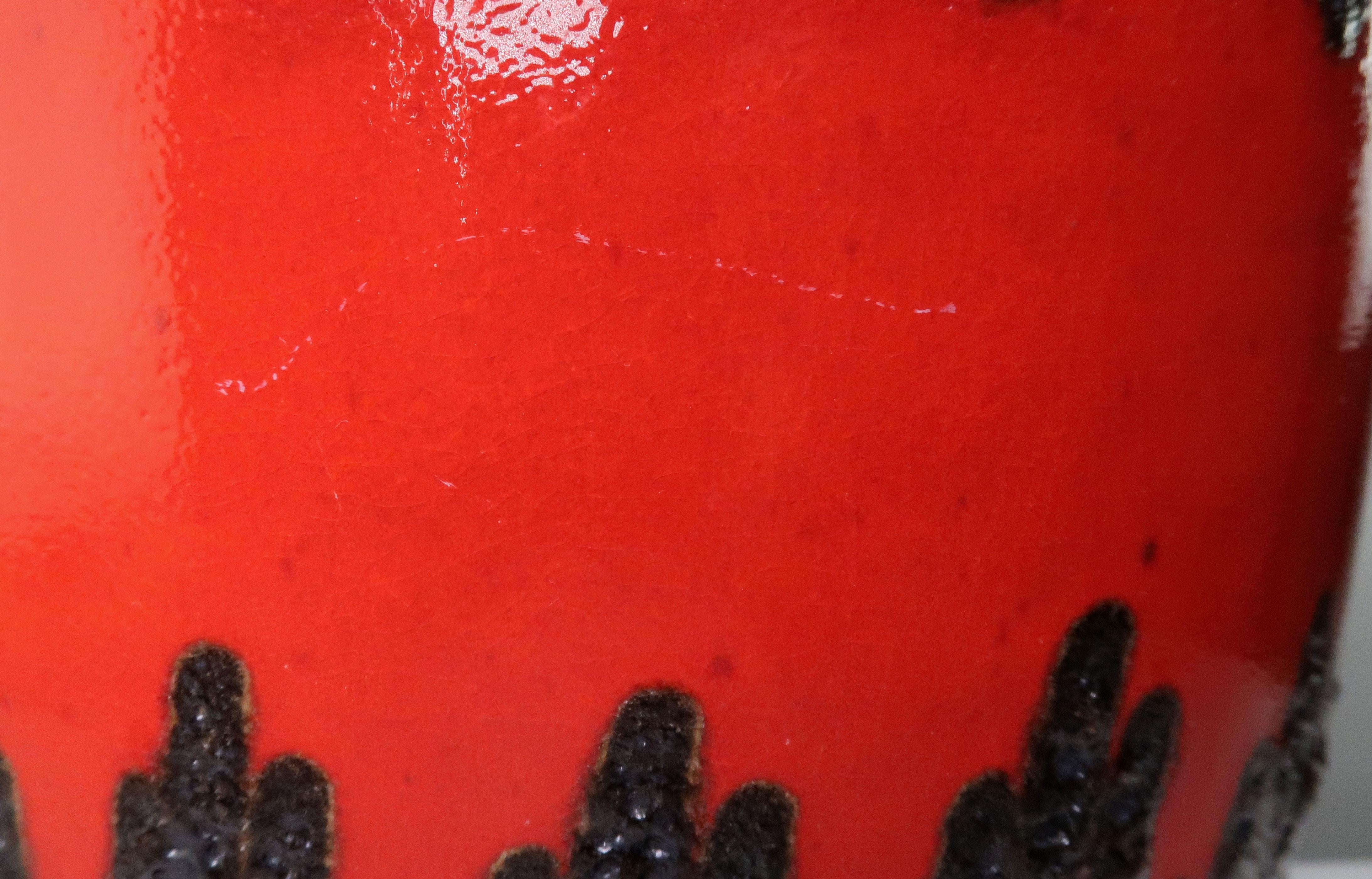 Ceramic Large Midcentury Blood Red, Black, Brown Floor Vase by Bay Keramik, 1960s