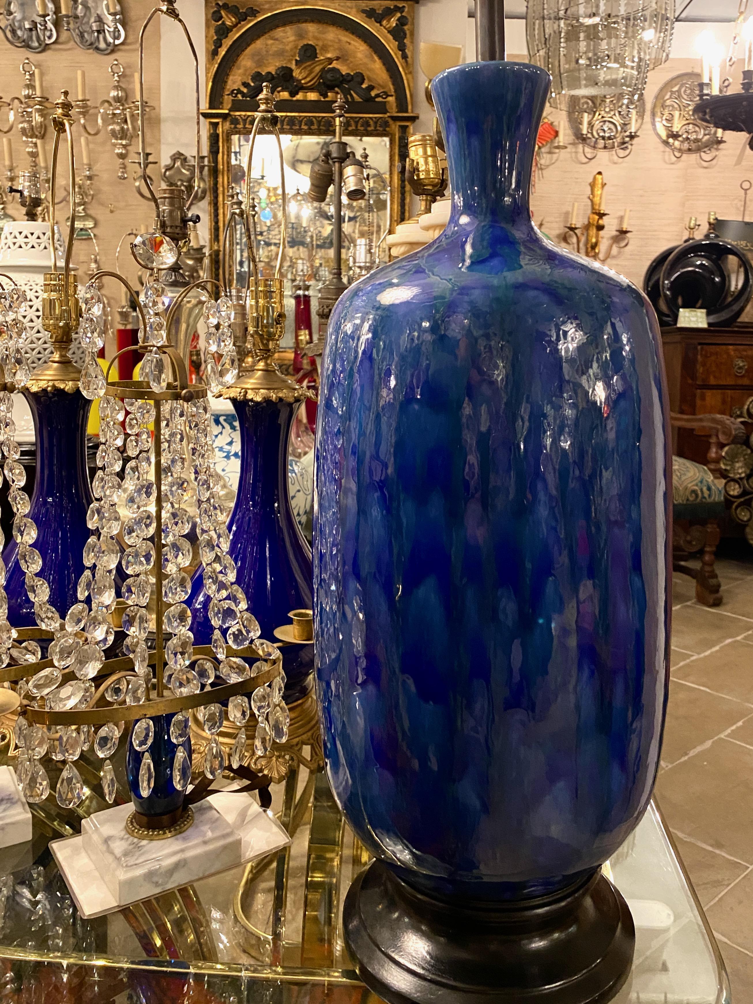 Mid-20th Century Large Midcentury Blue Porcelain Lamp For Sale