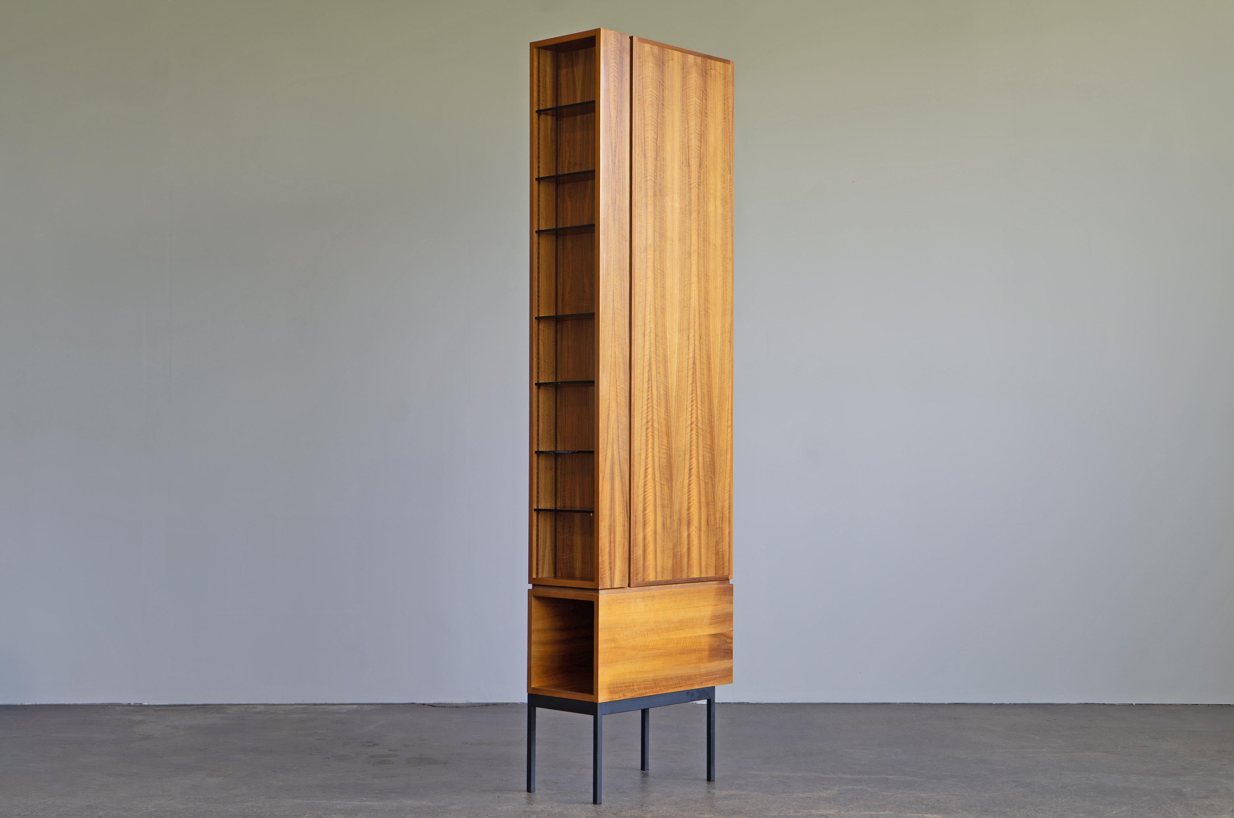 Large Mid-Century Bookcase Walnut and Glass, 1960s 4