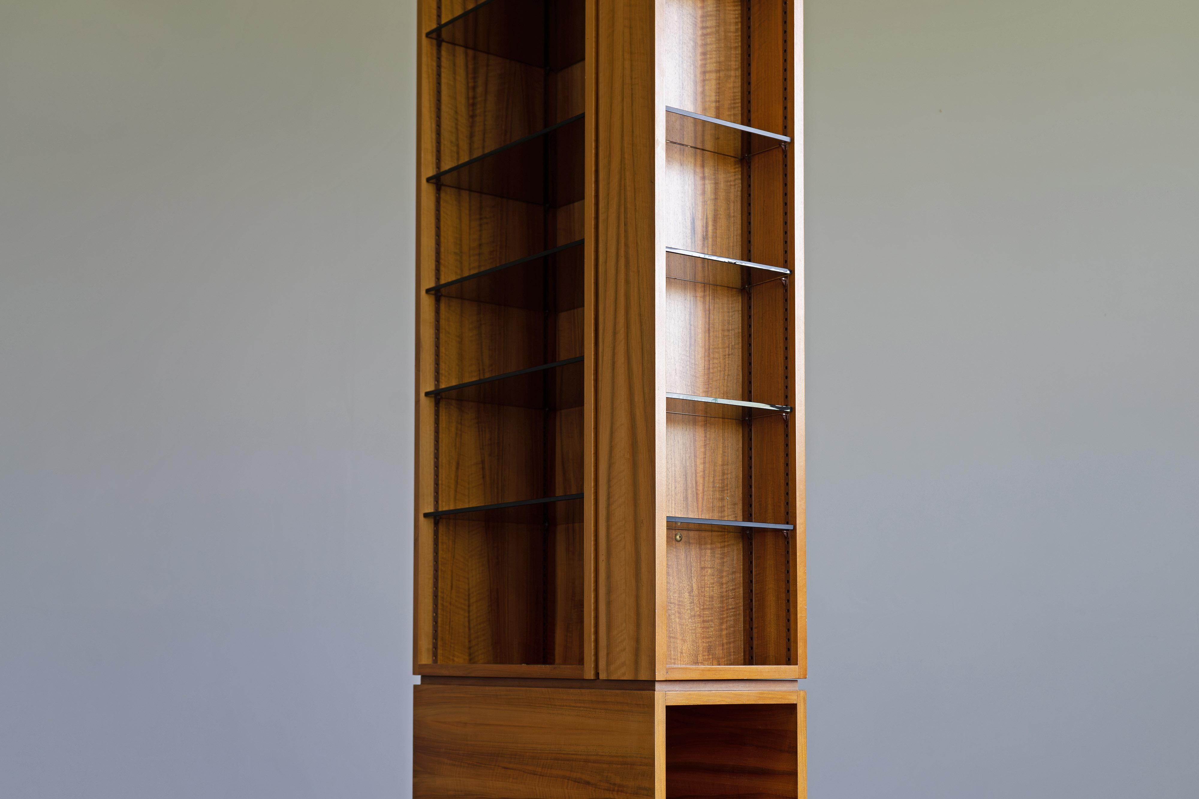 20th Century Large Mid-Century Bookcase Walnut and Glass, 1960s