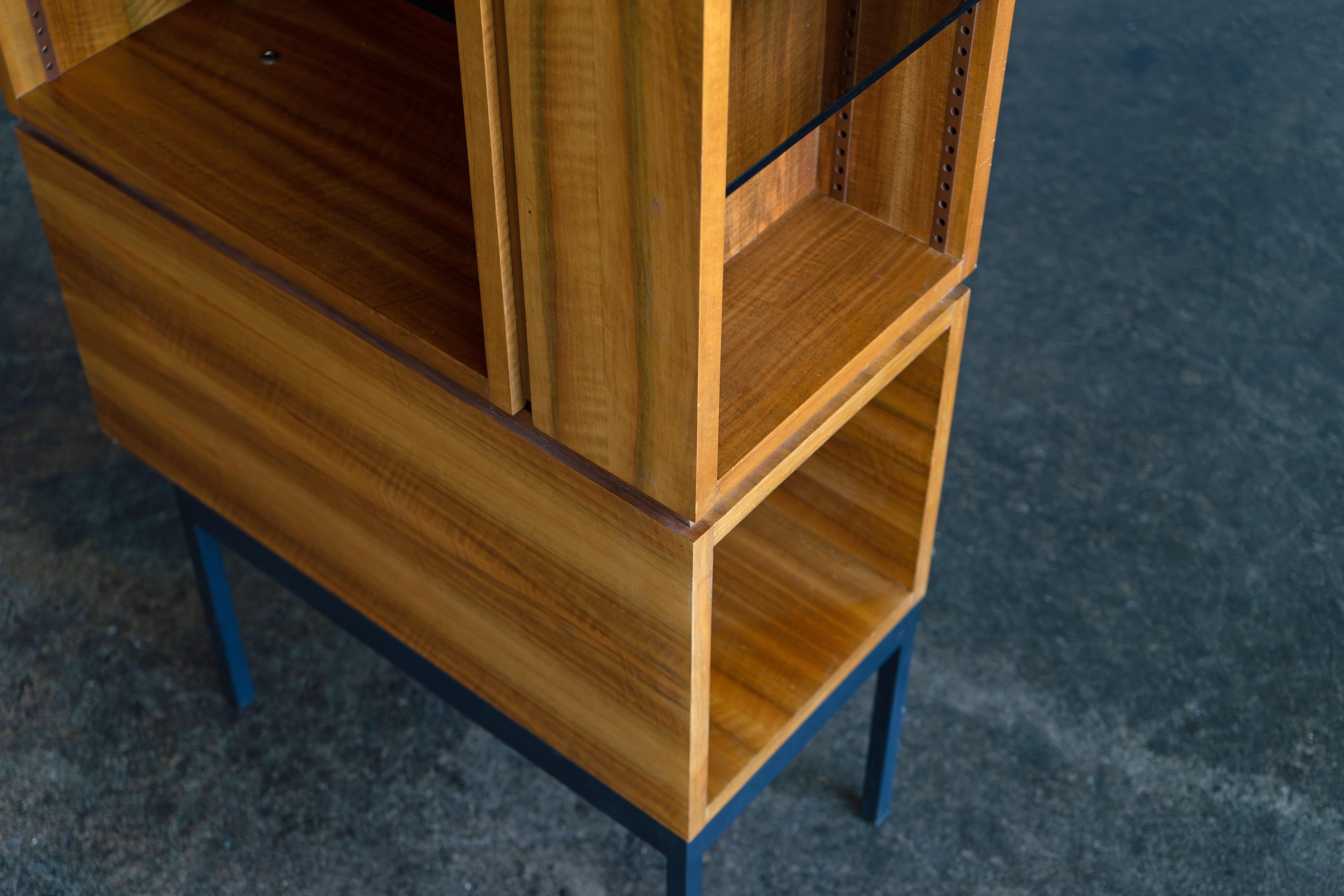 Large Mid-Century Bookcase Walnut and Glass, 1960s 1
