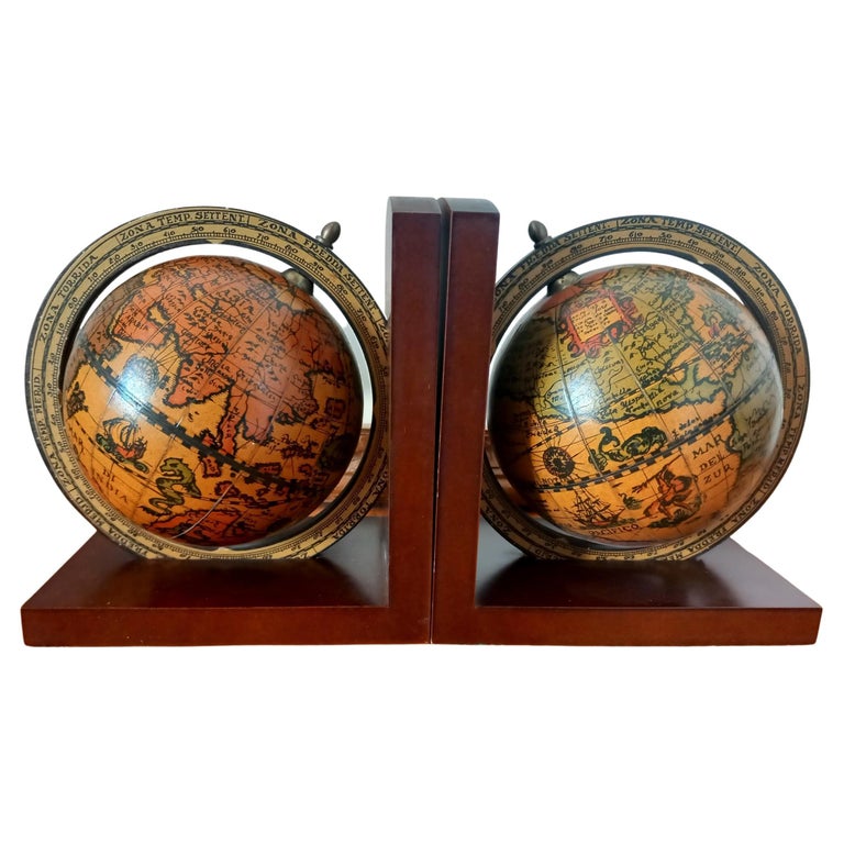 Large MidCentury Bookends World Globe Earth Desk Accessories For Sale at 1stDibs