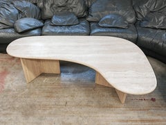 Large Mid Century Boomerang Coffee Table in travertine, Italy 1970s