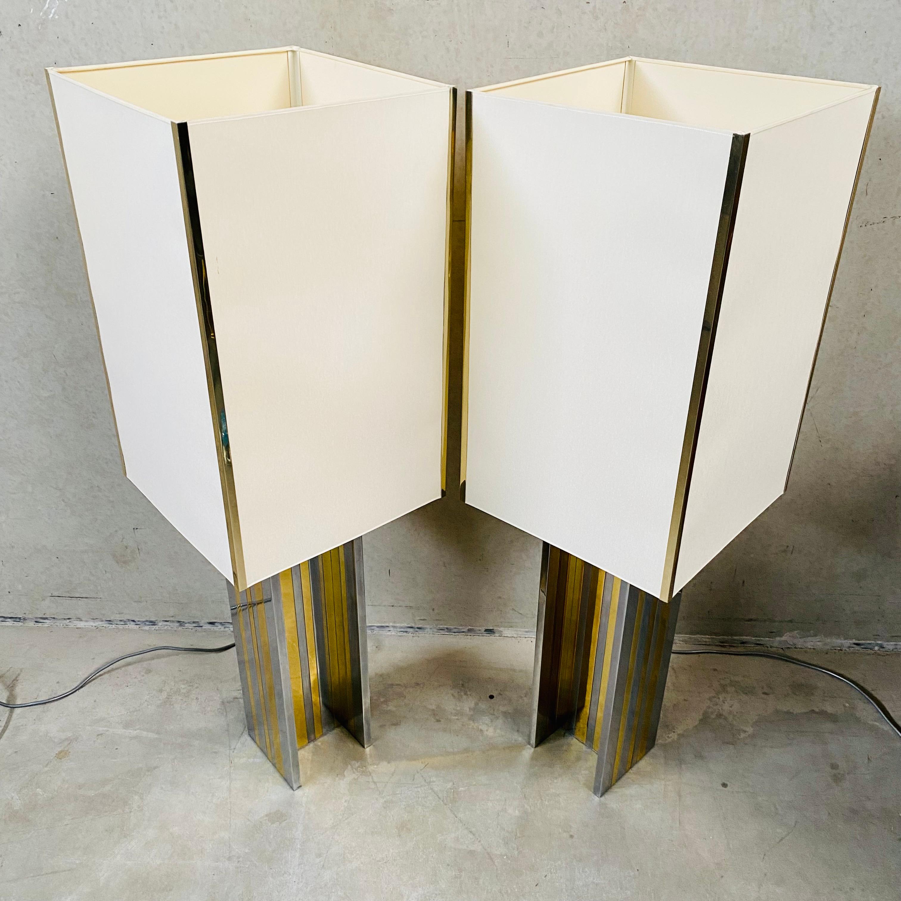 Large Mid-Century Brass and Chrome Table Lamps Romeo Rega Style, Italy 1970 6