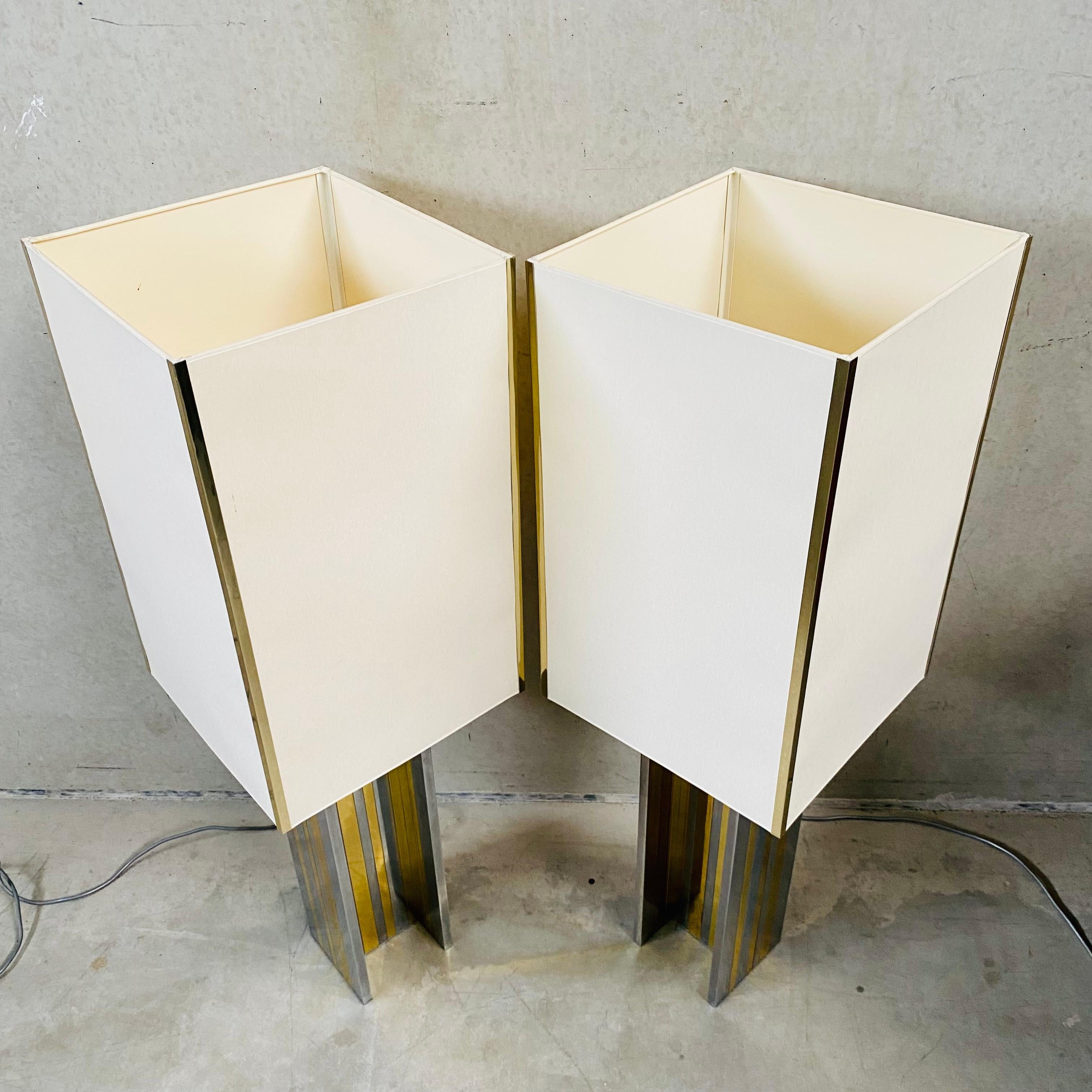 Large Mid-Century Brass and Chrome Table Lamps Romeo Rega Style, Italy 1970 9