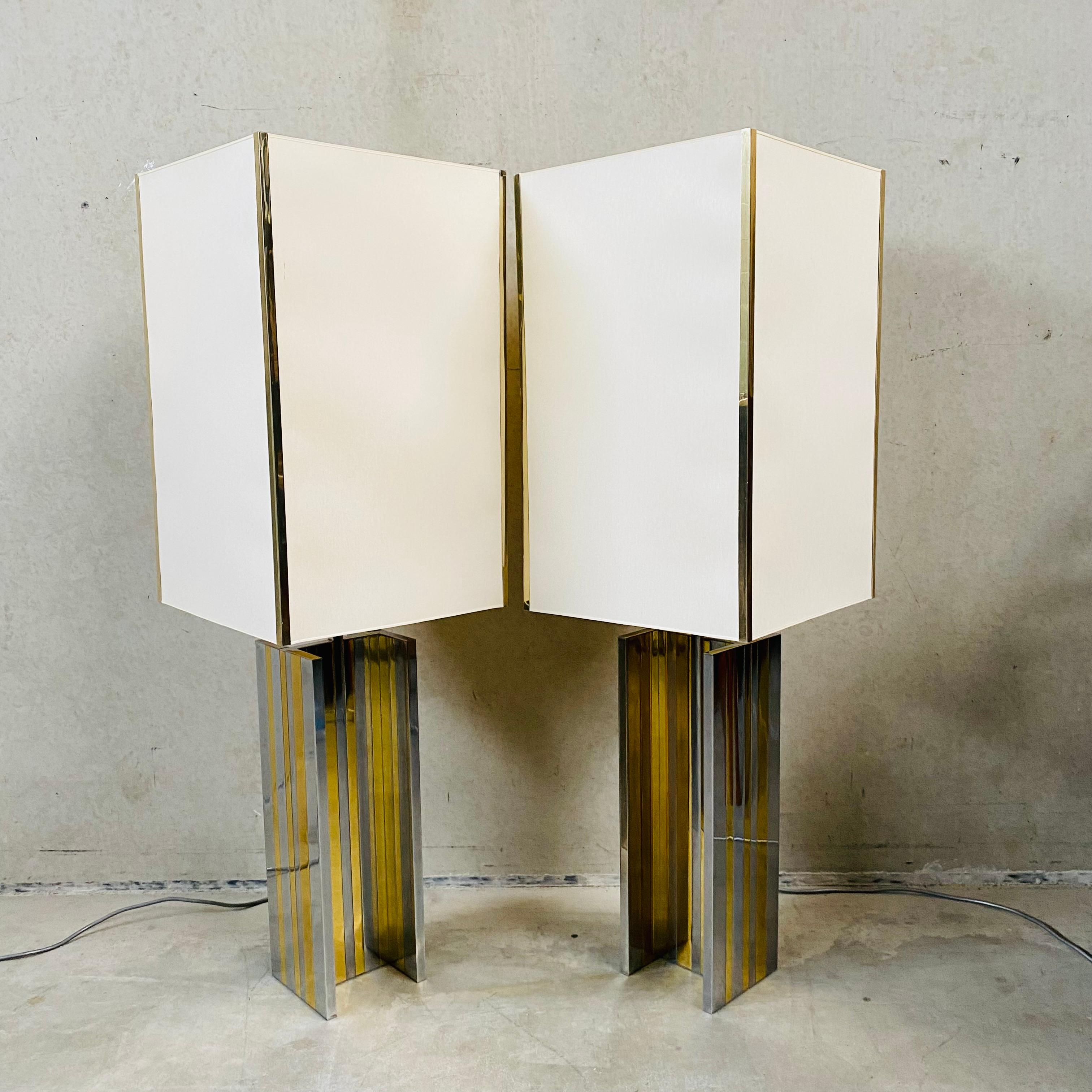 Large Mid-Century Brass and Chrome Table Lamps Romeo Rega Style, Italy 1970 10