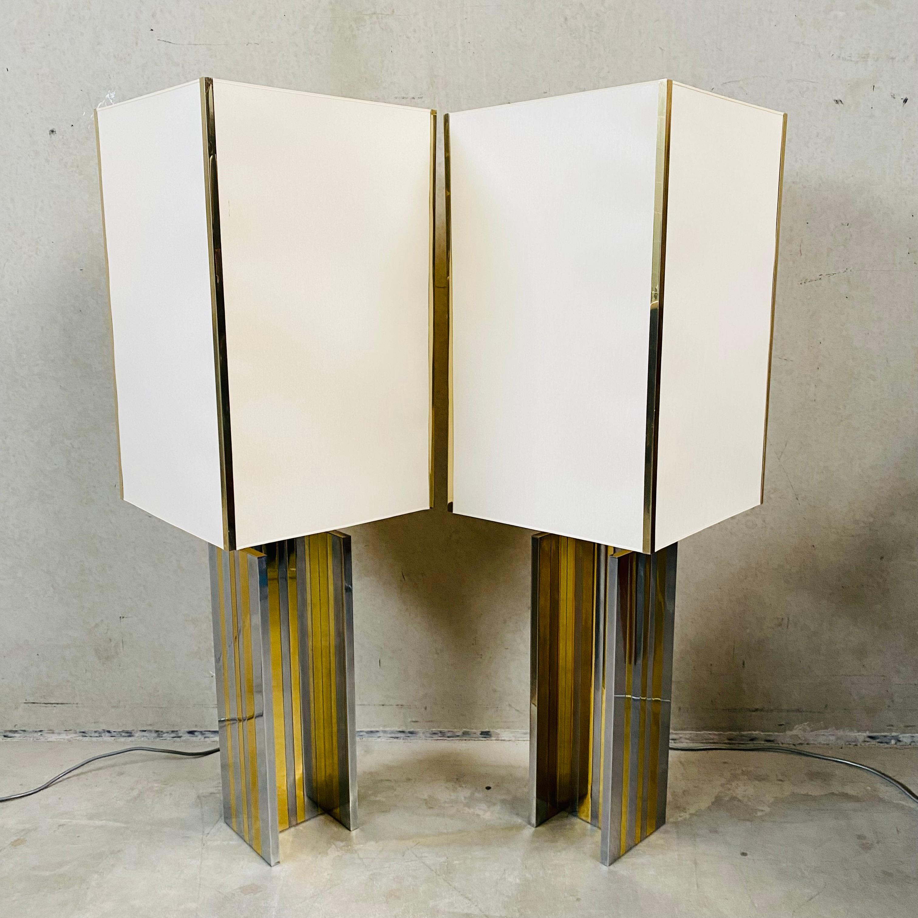 Large Mid-Century Brass and Chrome Table Lamps Romeo Rega Style, Italy 1970 11