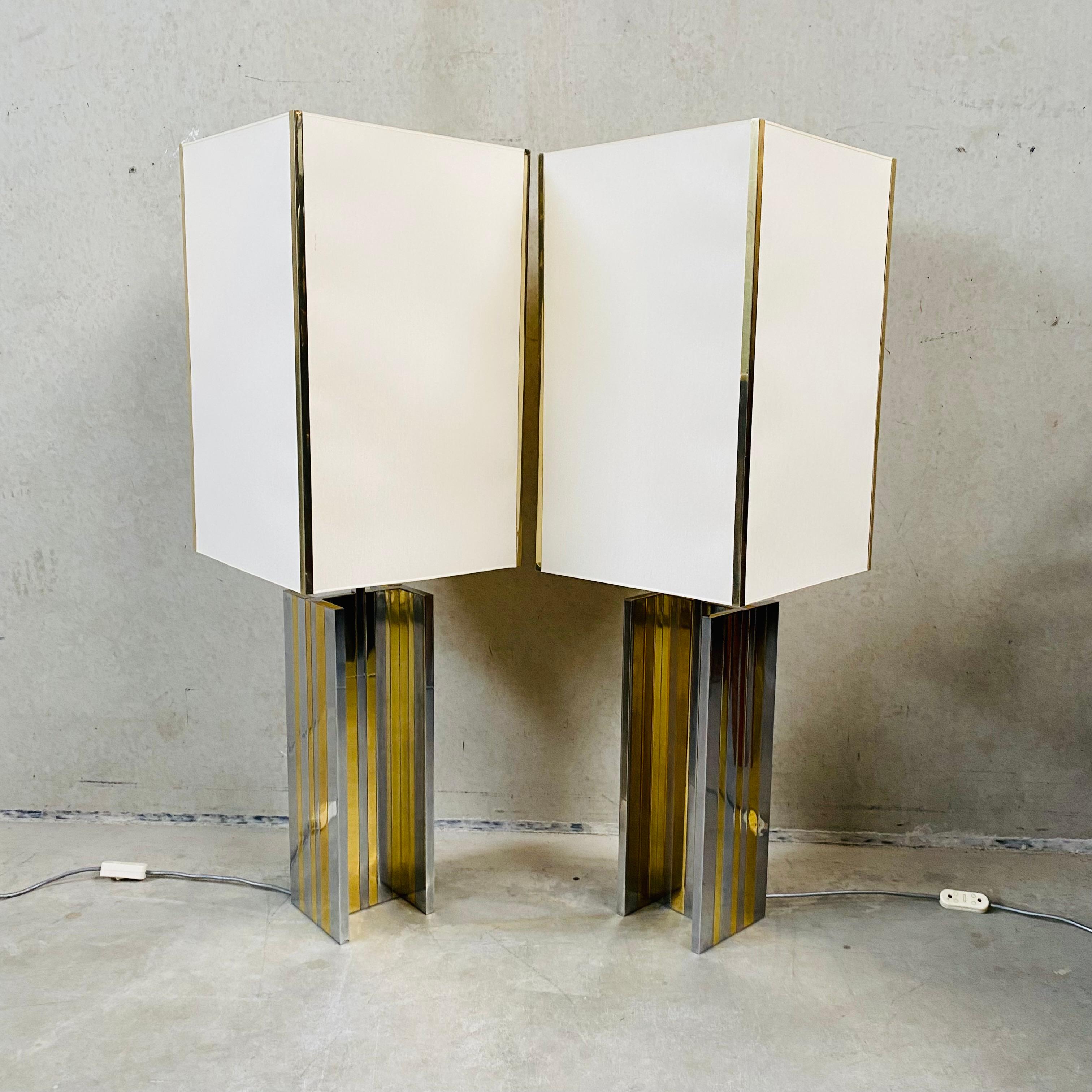Large Mid-Century Brass and Chrome Table Lamps Romeo Rega Style, Italy 1970 12