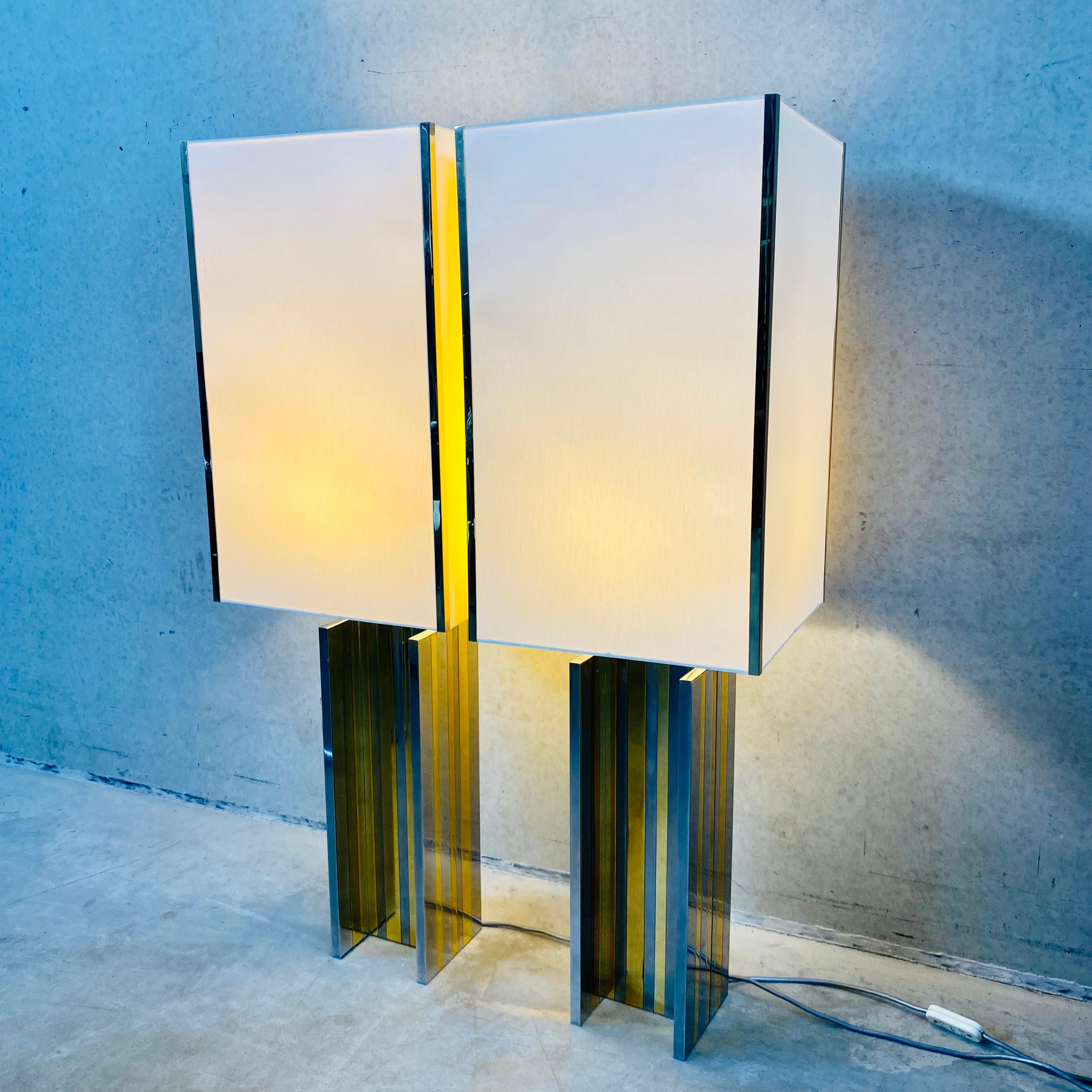 Large Mid-Century Brass and Chrome Table Lamps Romeo Rega Style, Italy 1970 1