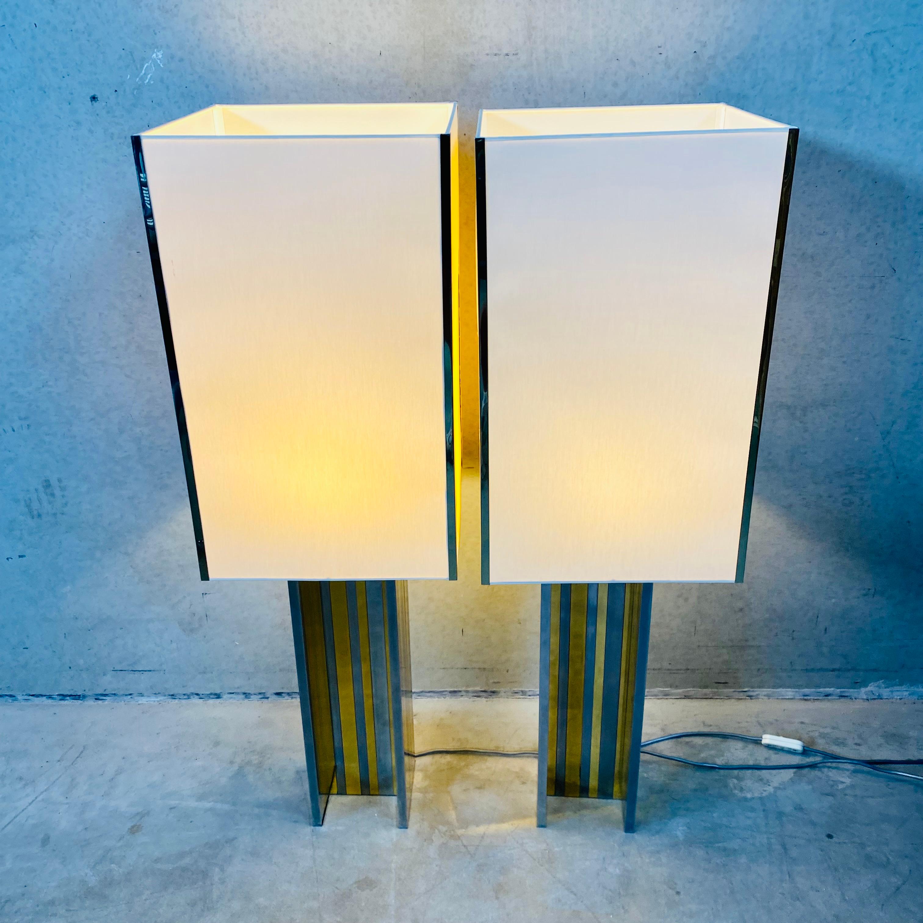 Large Mid-Century Brass and Chrome Table Lamps Romeo Rega Style, Italy 1970 2