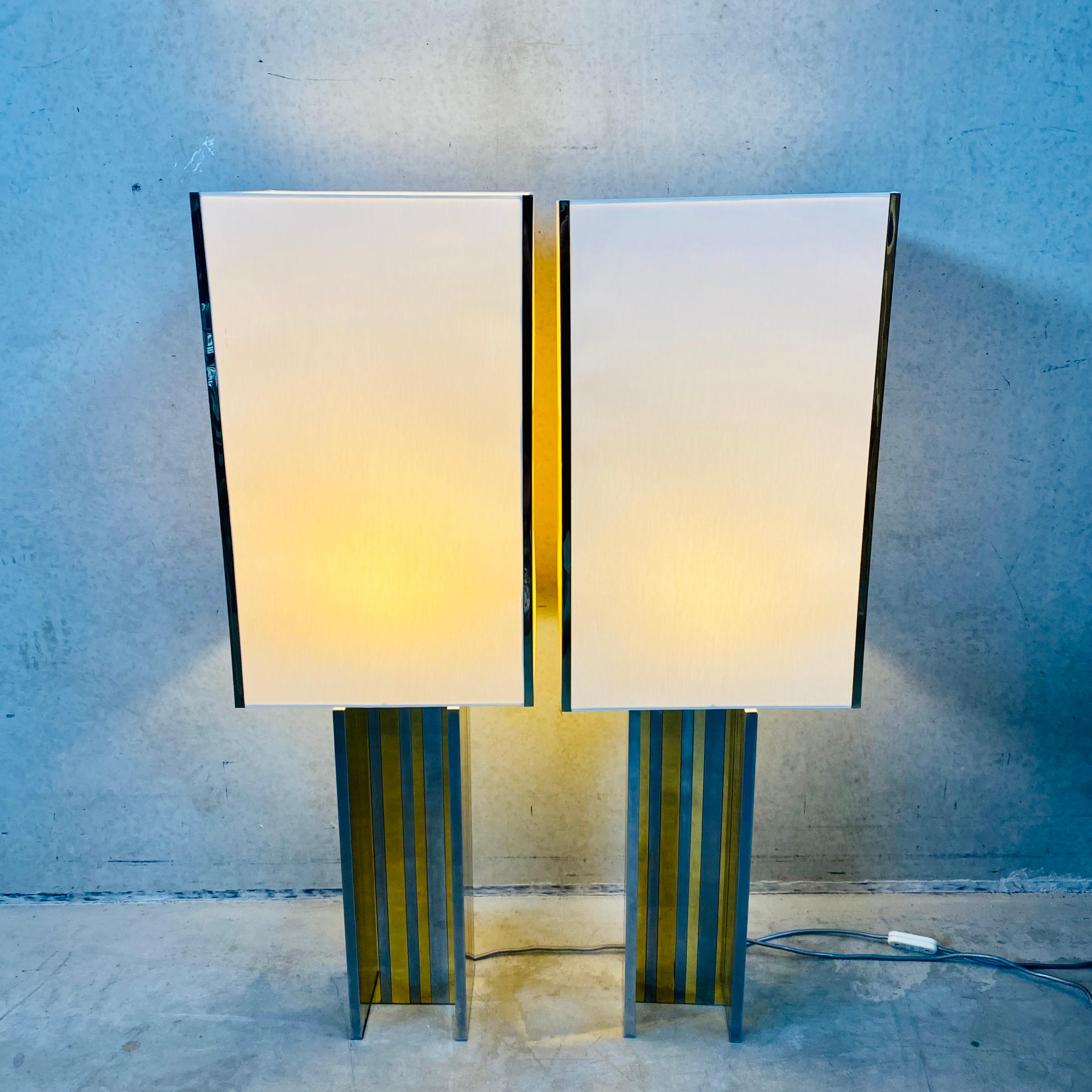 Large Mid-Century Brass and Chrome Table Lamps Romeo Rega Style, Italy 1970 3
