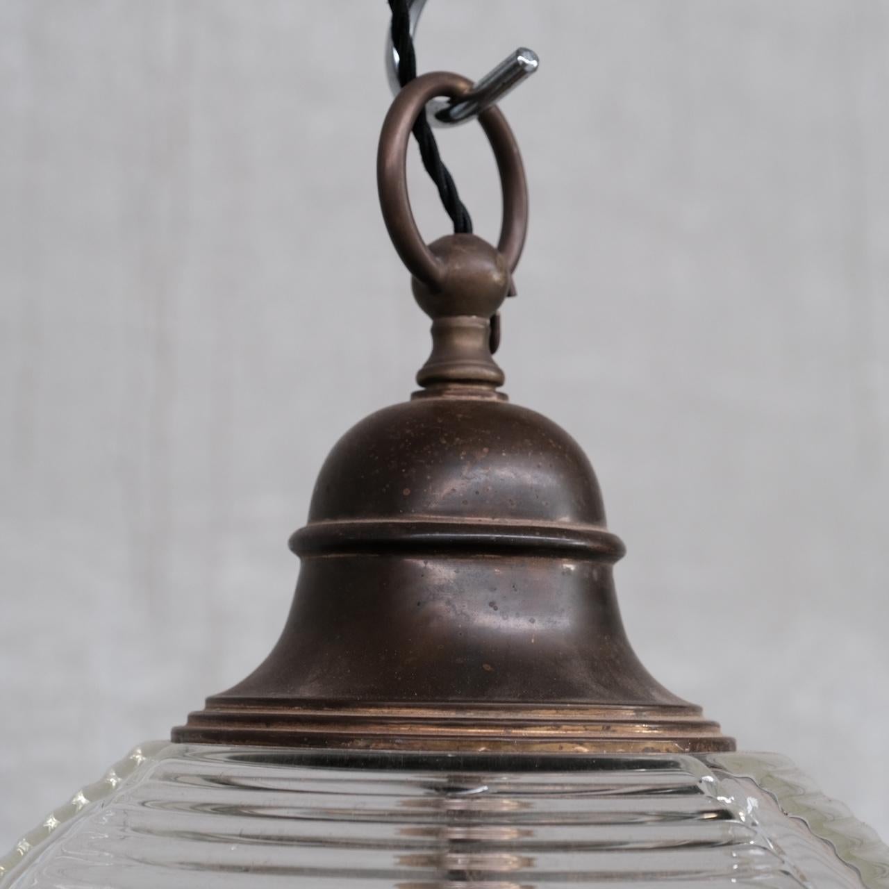 Italian Large Mid-Century Brass and Glass Pendant Light