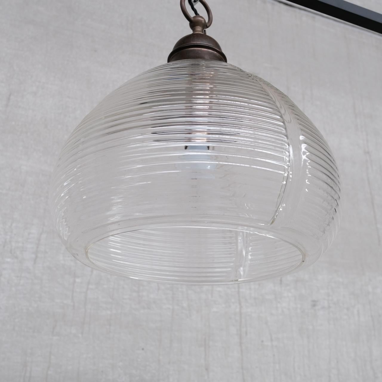 Large Mid-Century Brass and Glass Pendant Light 1