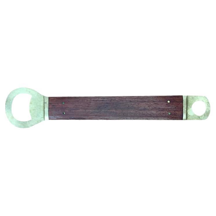 Large Mid-Century Brass and Teak Bottle Opener, 1960s