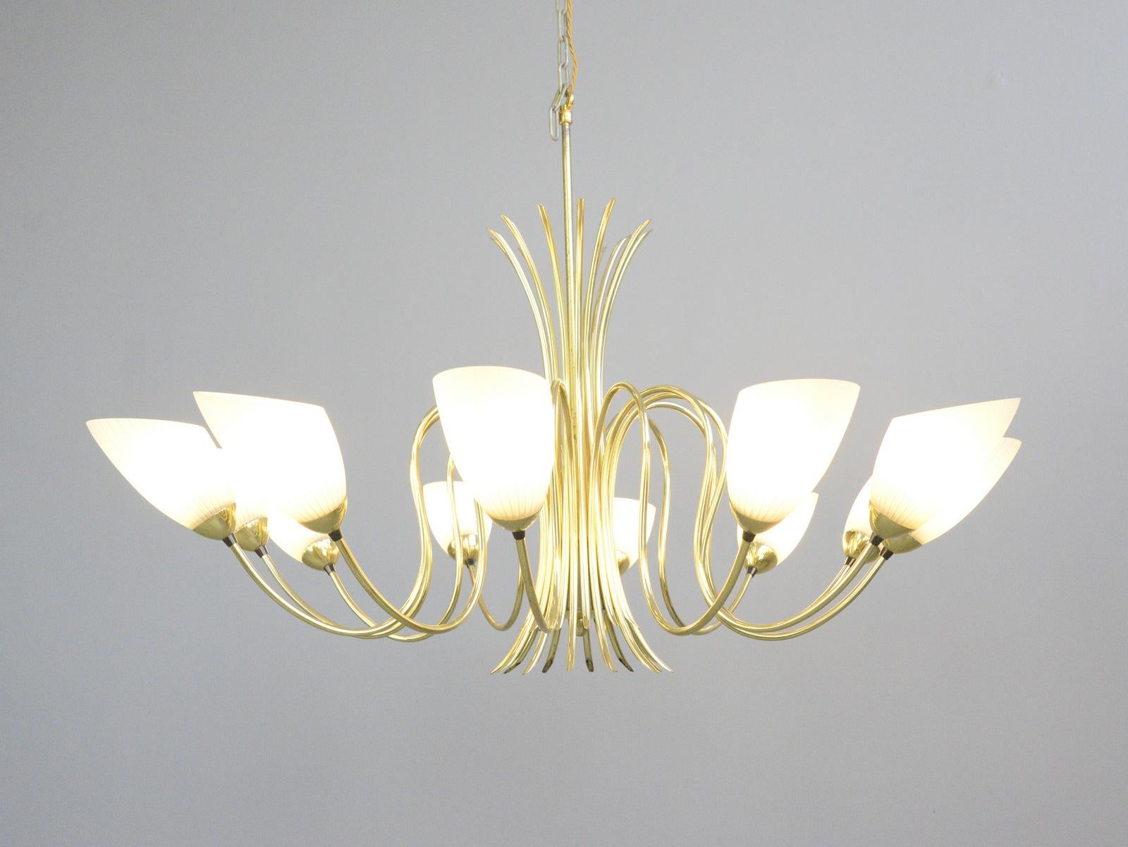 Large Midcentury Brass Chandelier, circa 1950s 5