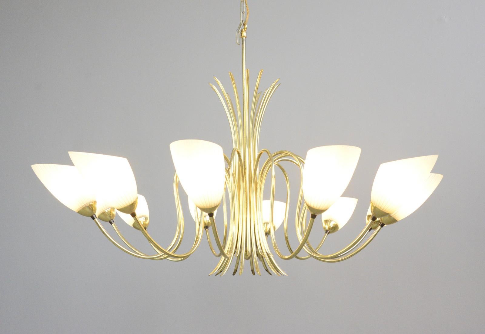 Large Midcentury Brass Chandelier, circa 1950s 2