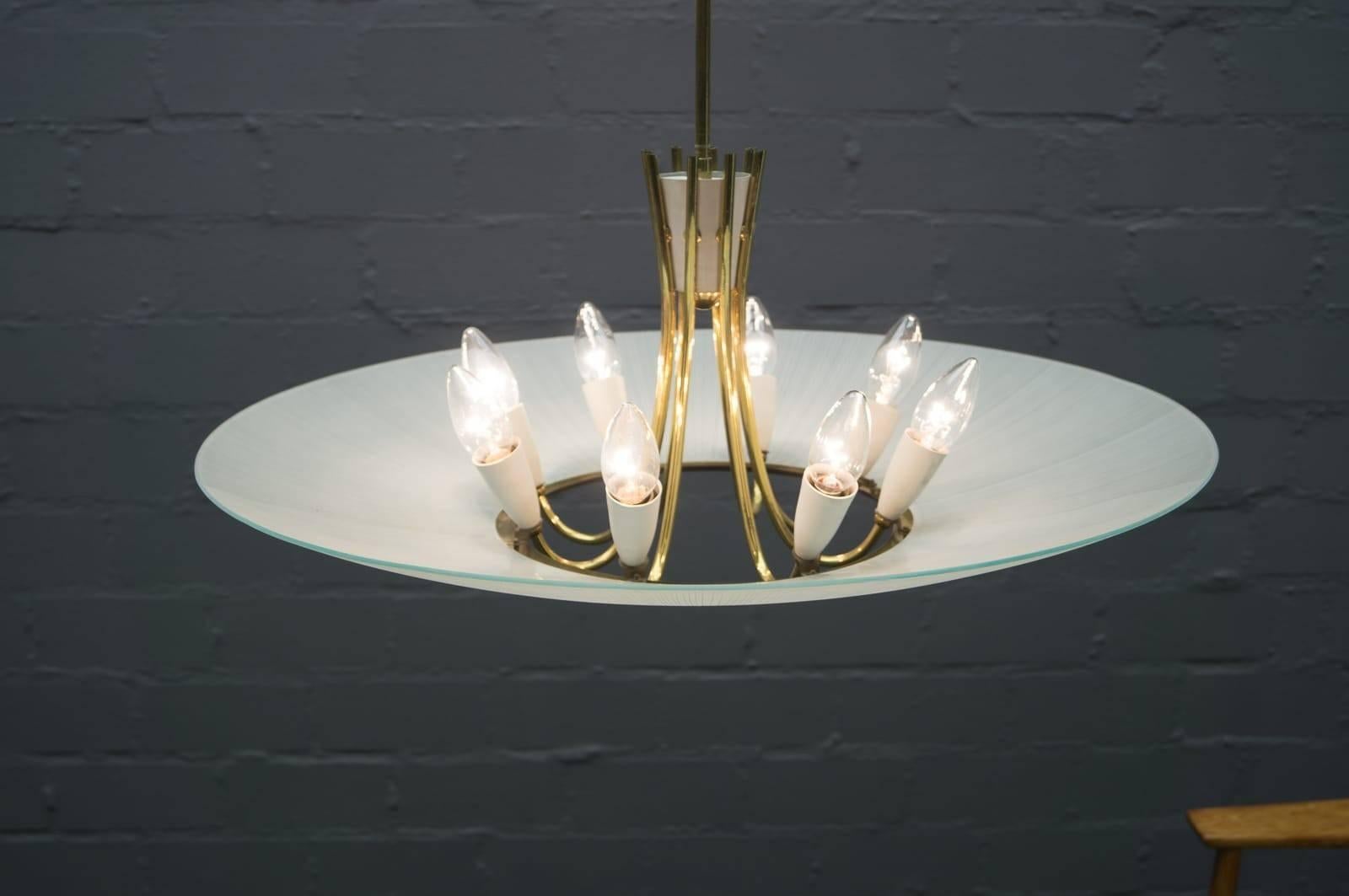 Mid-Century Modern Large Midcentury Brass Chandelier For Sale