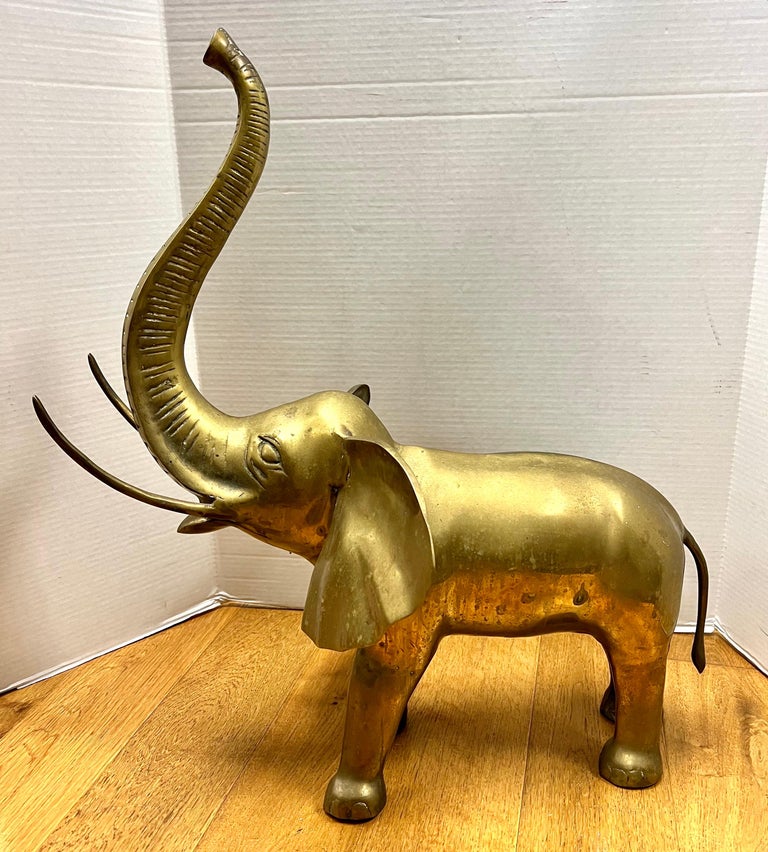 Large Mid Century Brass Elephant Sculpture Statue For Sale at 1stDibs