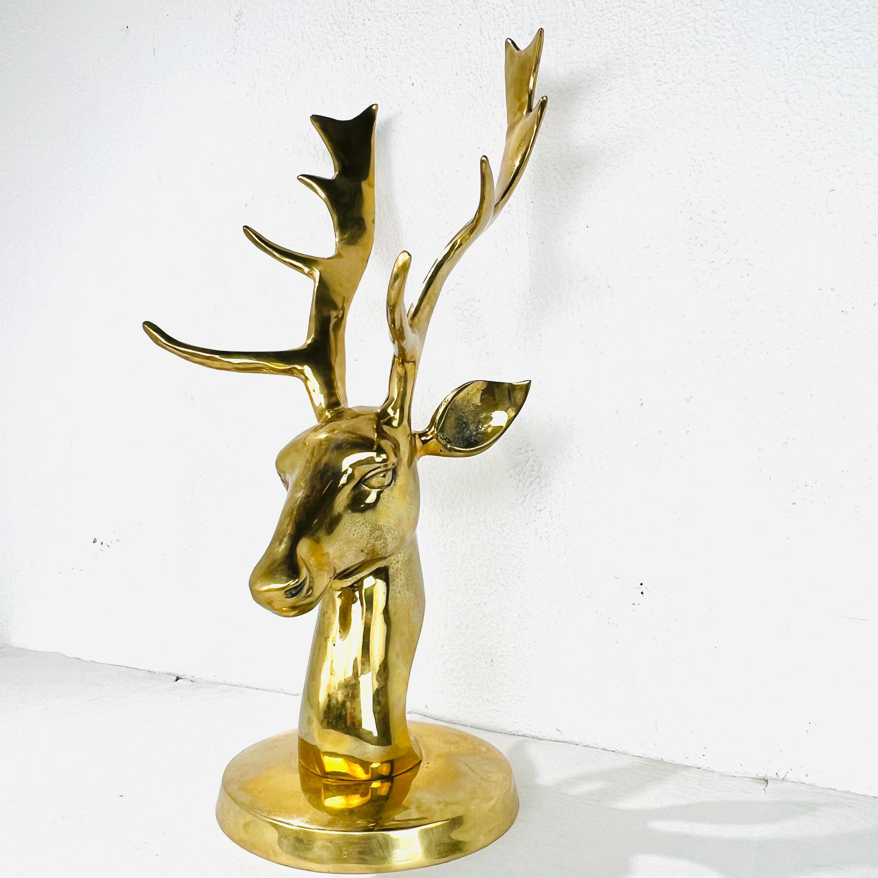 Mid-Century Modern Large Mid Century Brass Elk Bust For Sale